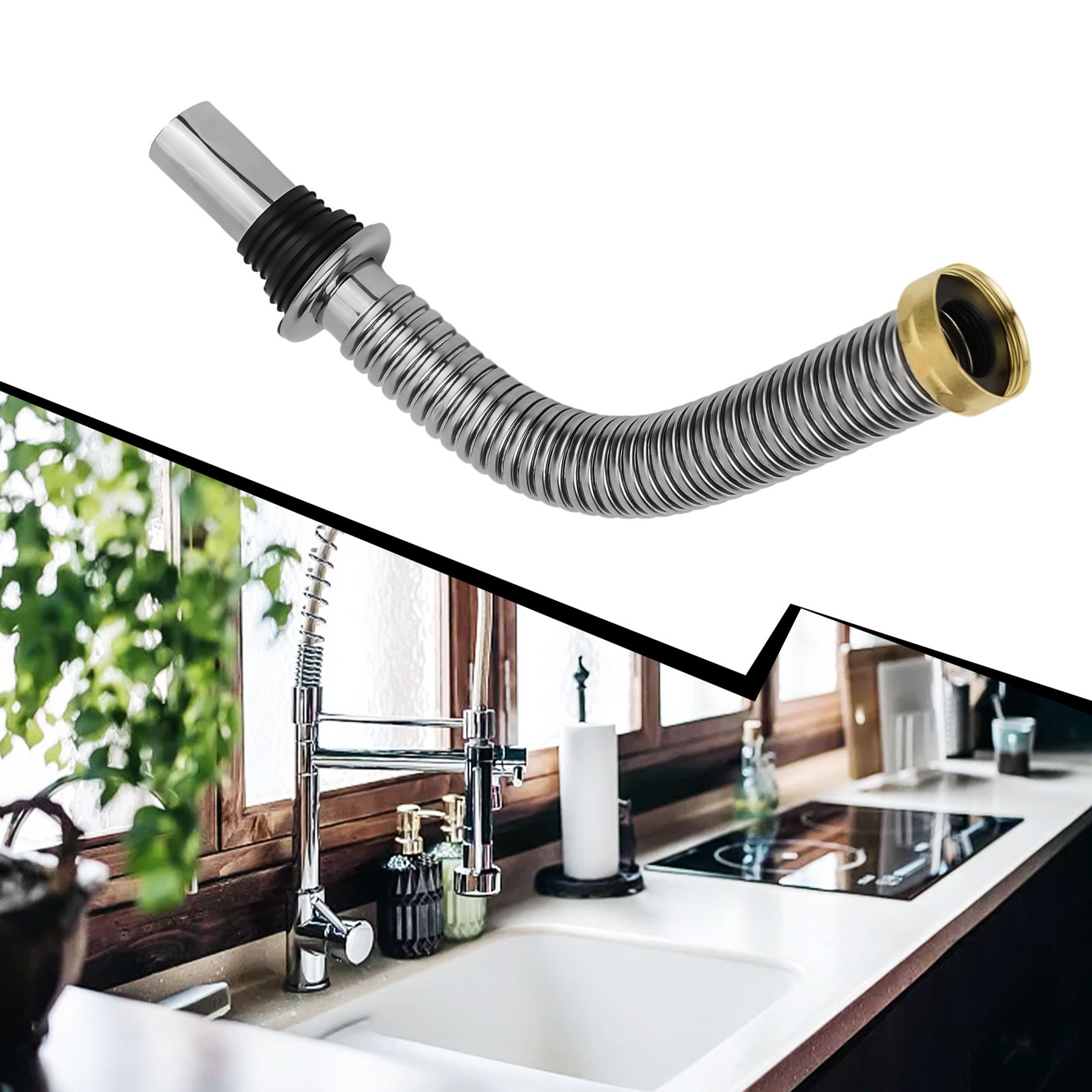 flexible stainless steel sink drain hose adjustable kitchen bathroom siphon pipe