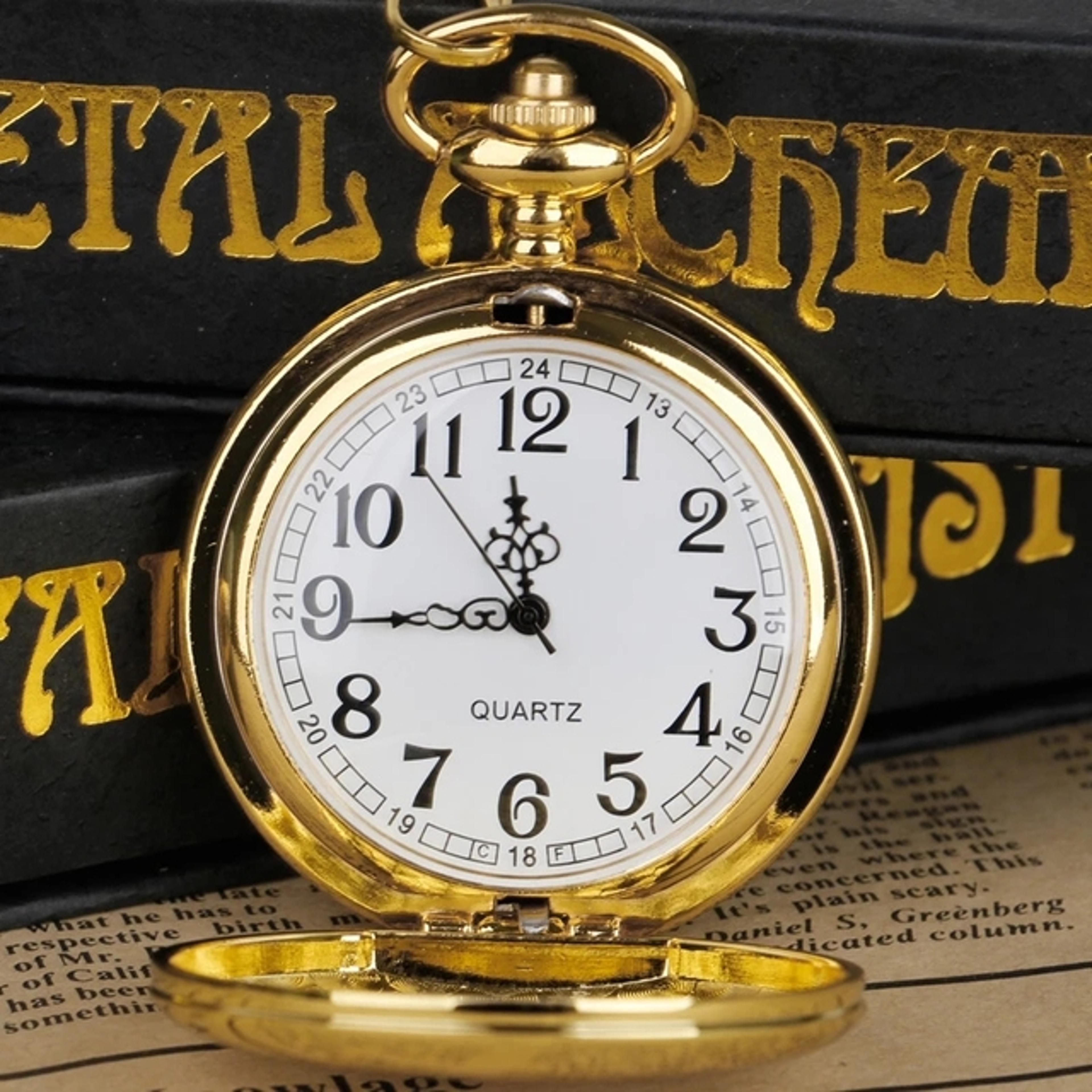luxury gold pocket watch gift set with quartz movement and chain pendant