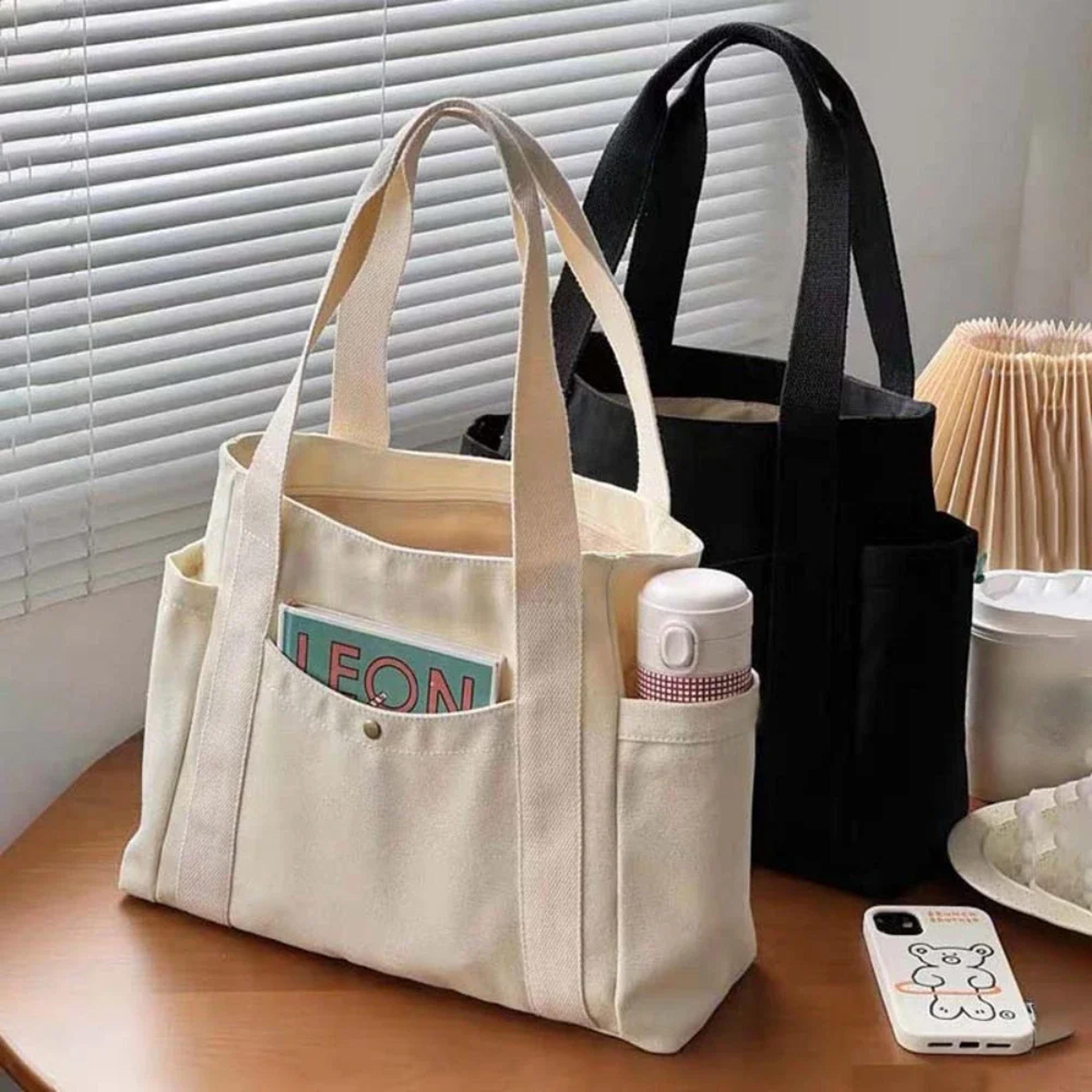 large capacity canvas tote bag for work & college everyday shoulder carry
