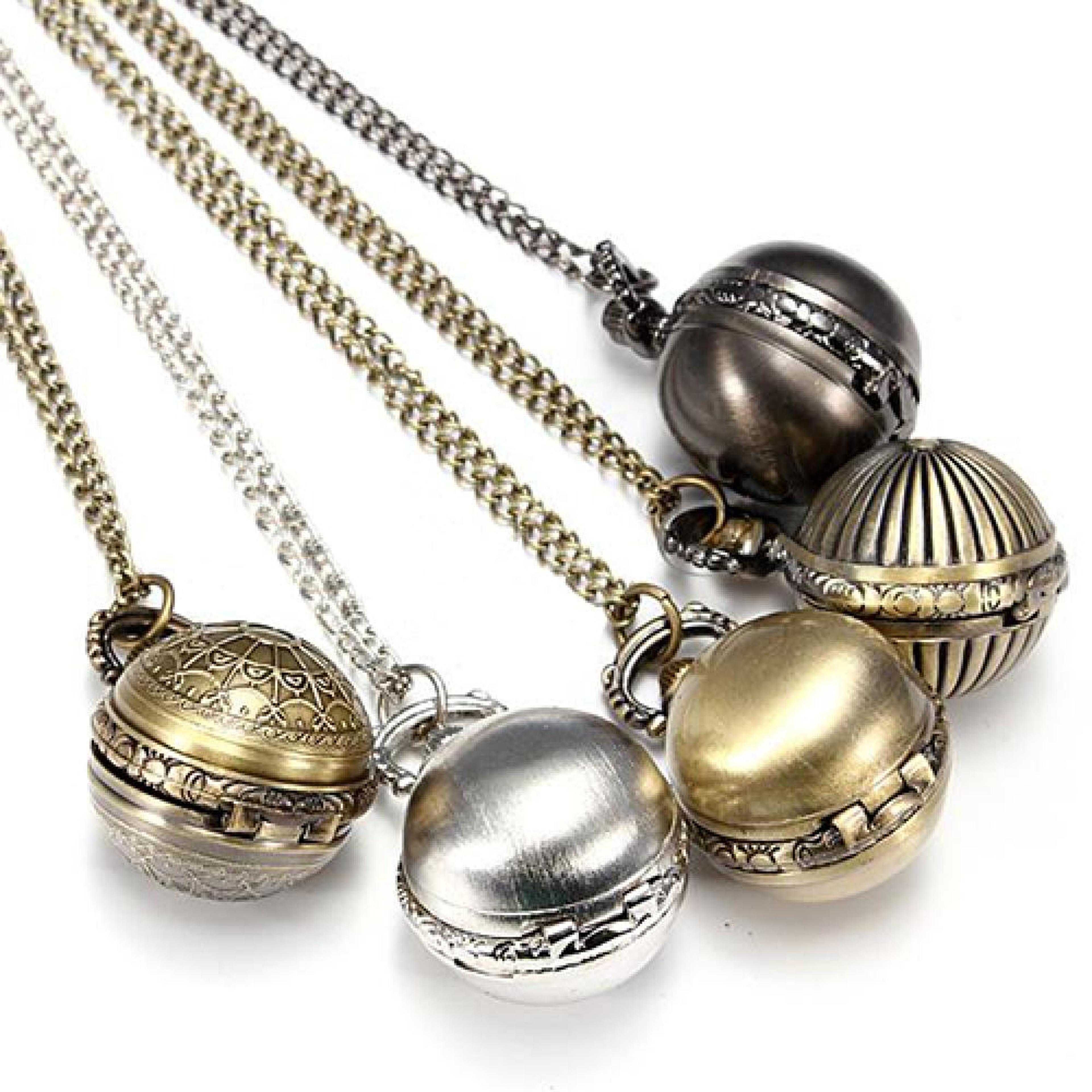 vintage steampunk pocket watch necklace with quartz movement and long chain
