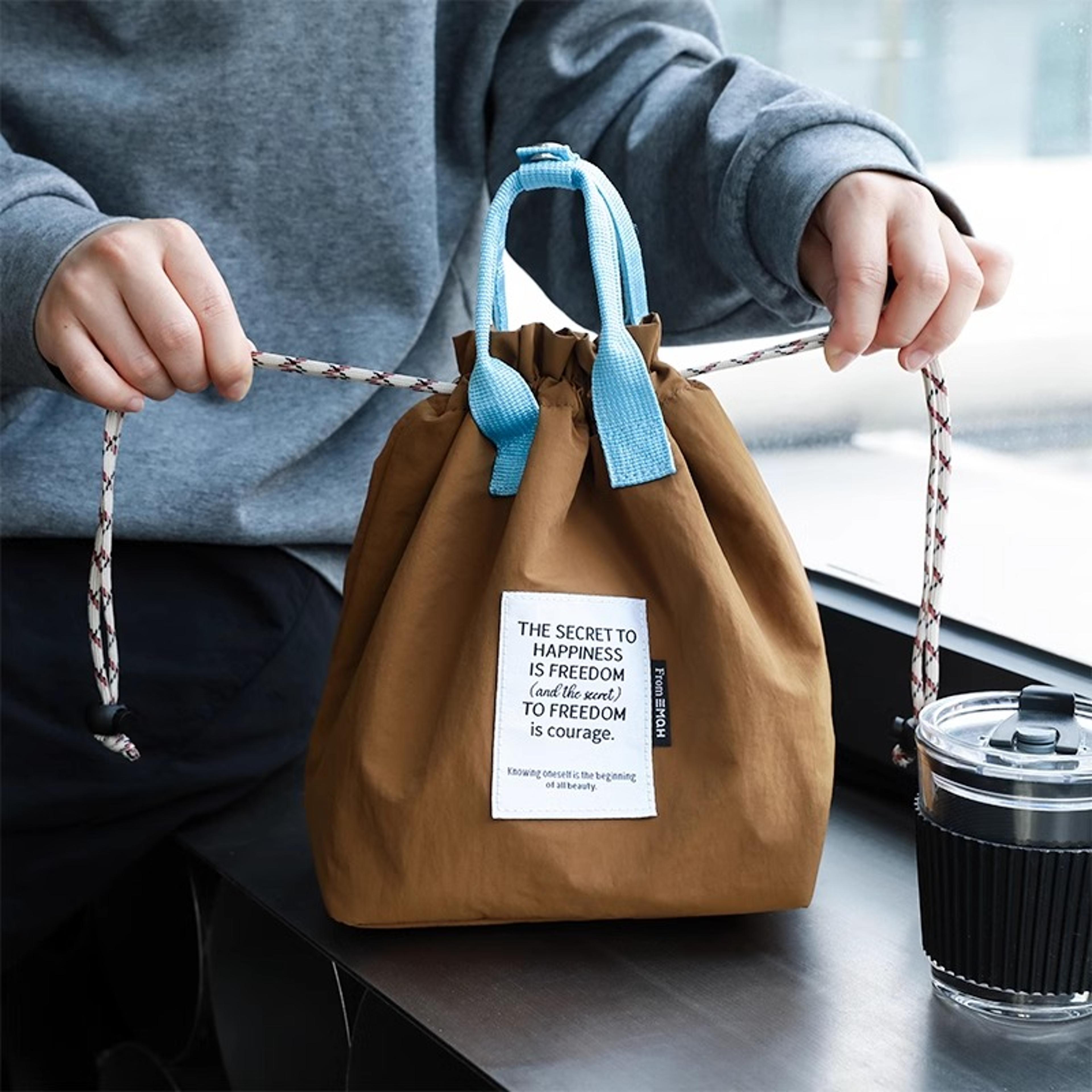 large capacity insulated lunch bag waterproof drawstring cooler tote for work school picnic
