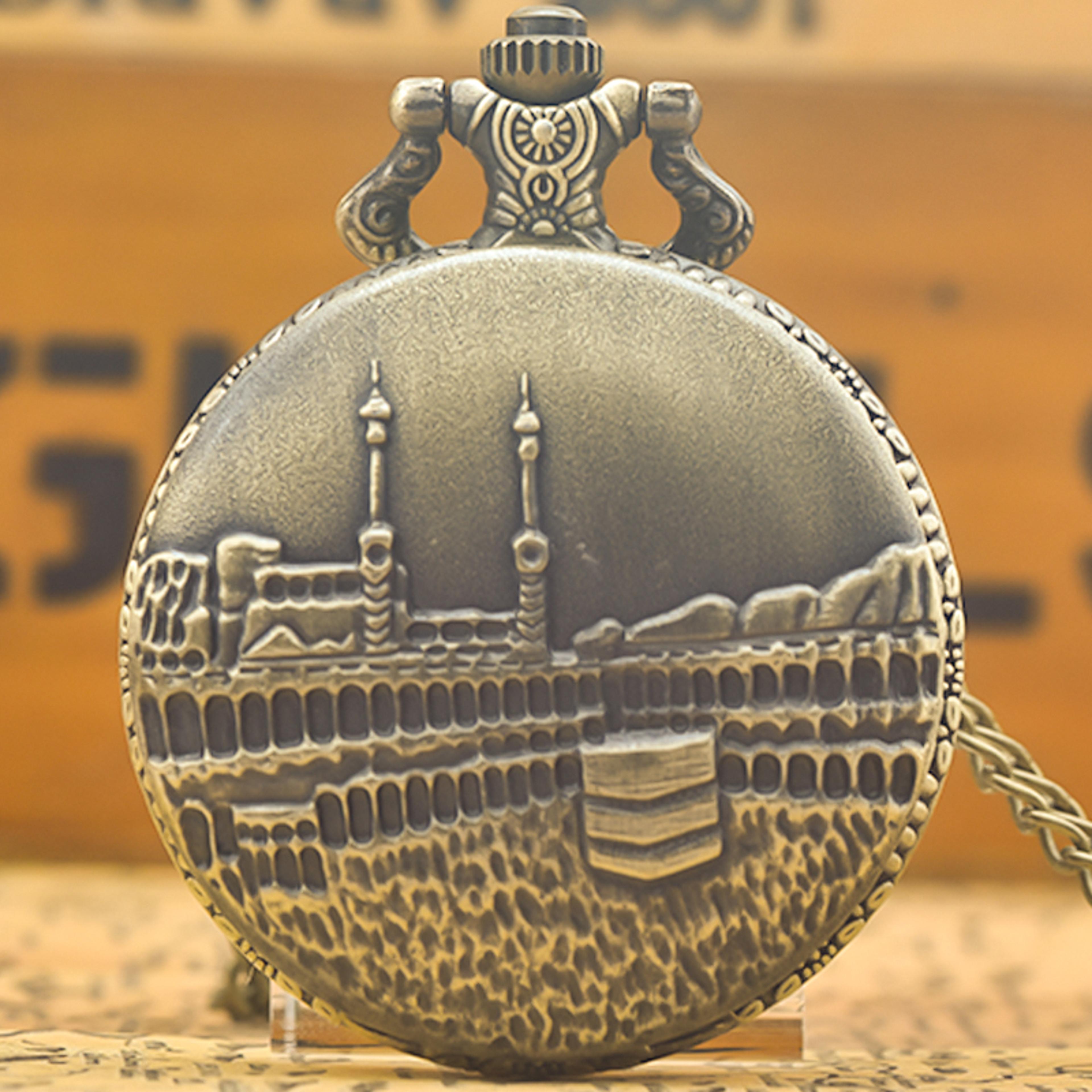 vintage bronze clamshell simple castle-style carved necklace quartz pocket watch gift for male and female students