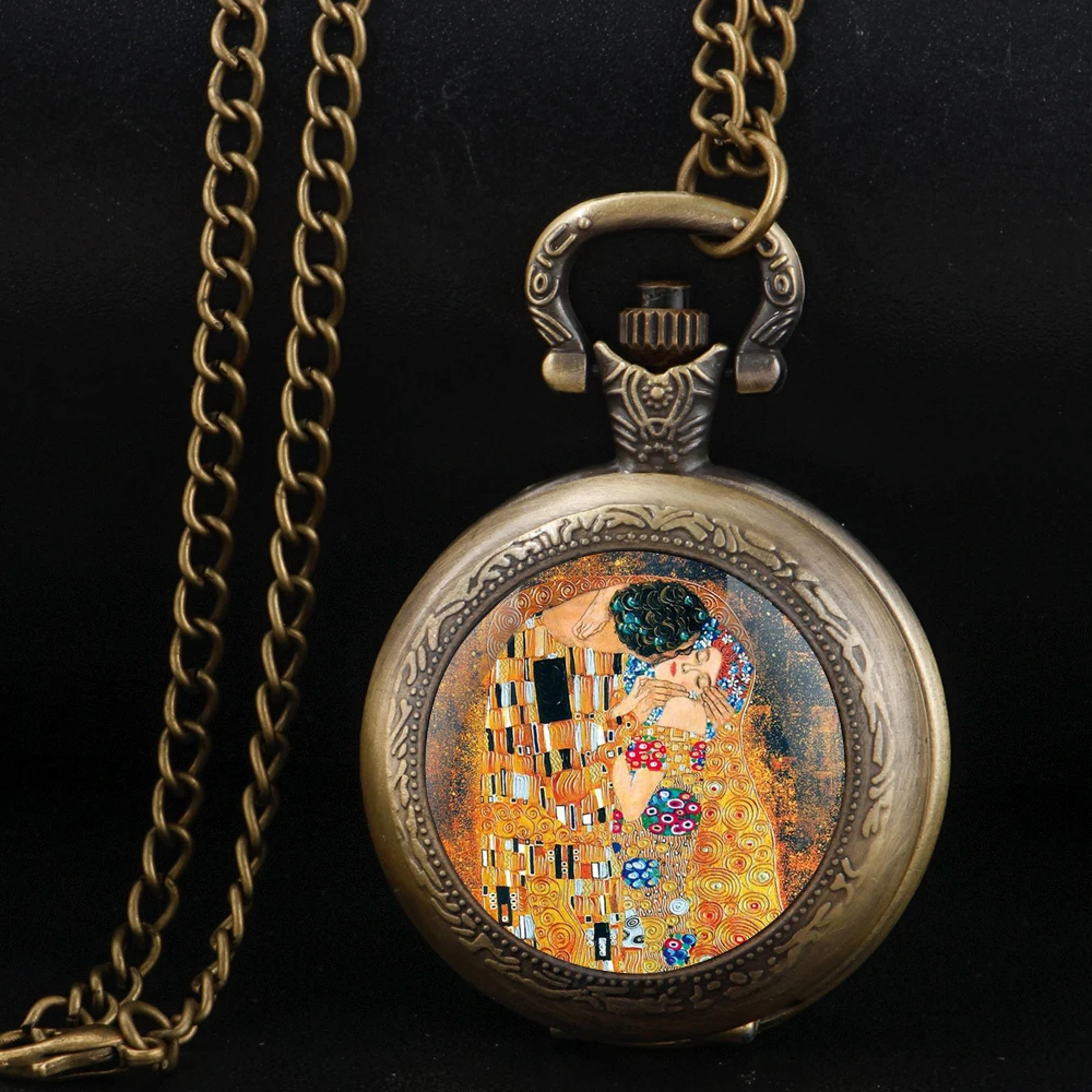 klimt the kiss pocket watch necklace vintage quartz pendant jewelry gift