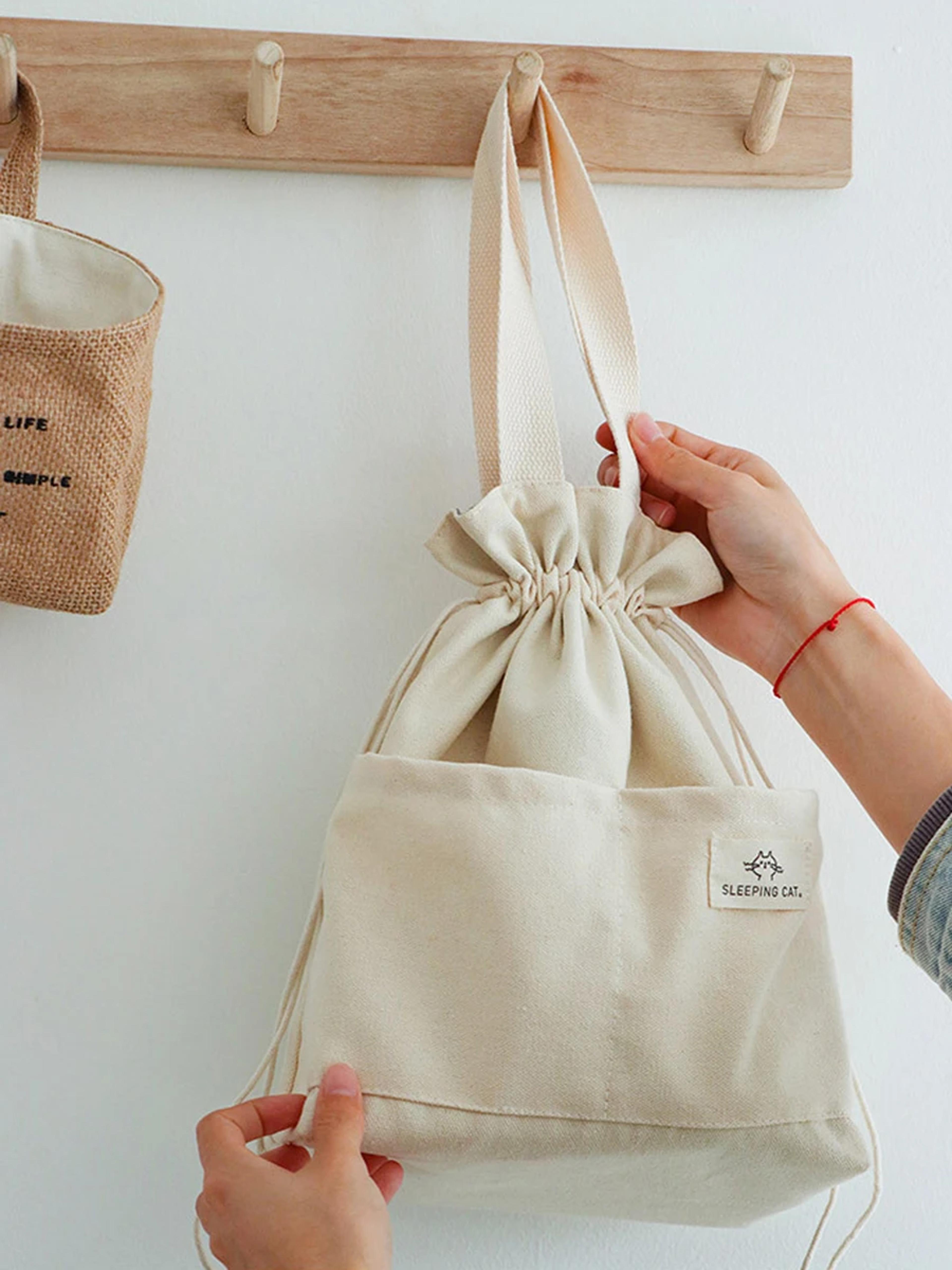 insulated canvas lunch bag drawstring thermal cooler tote for work picnic