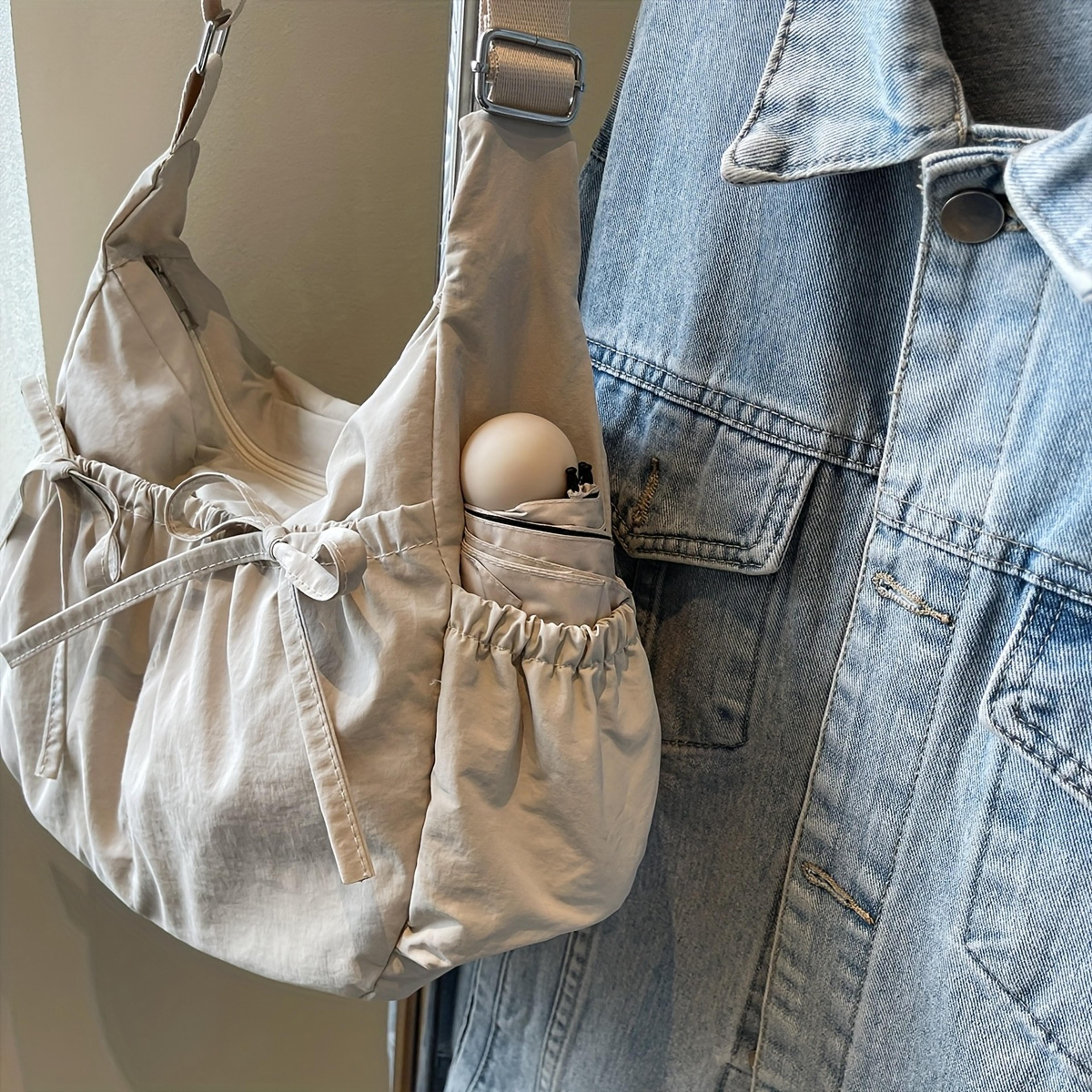 lightweight nylon hobo shoulder bag with multiple pockets for women