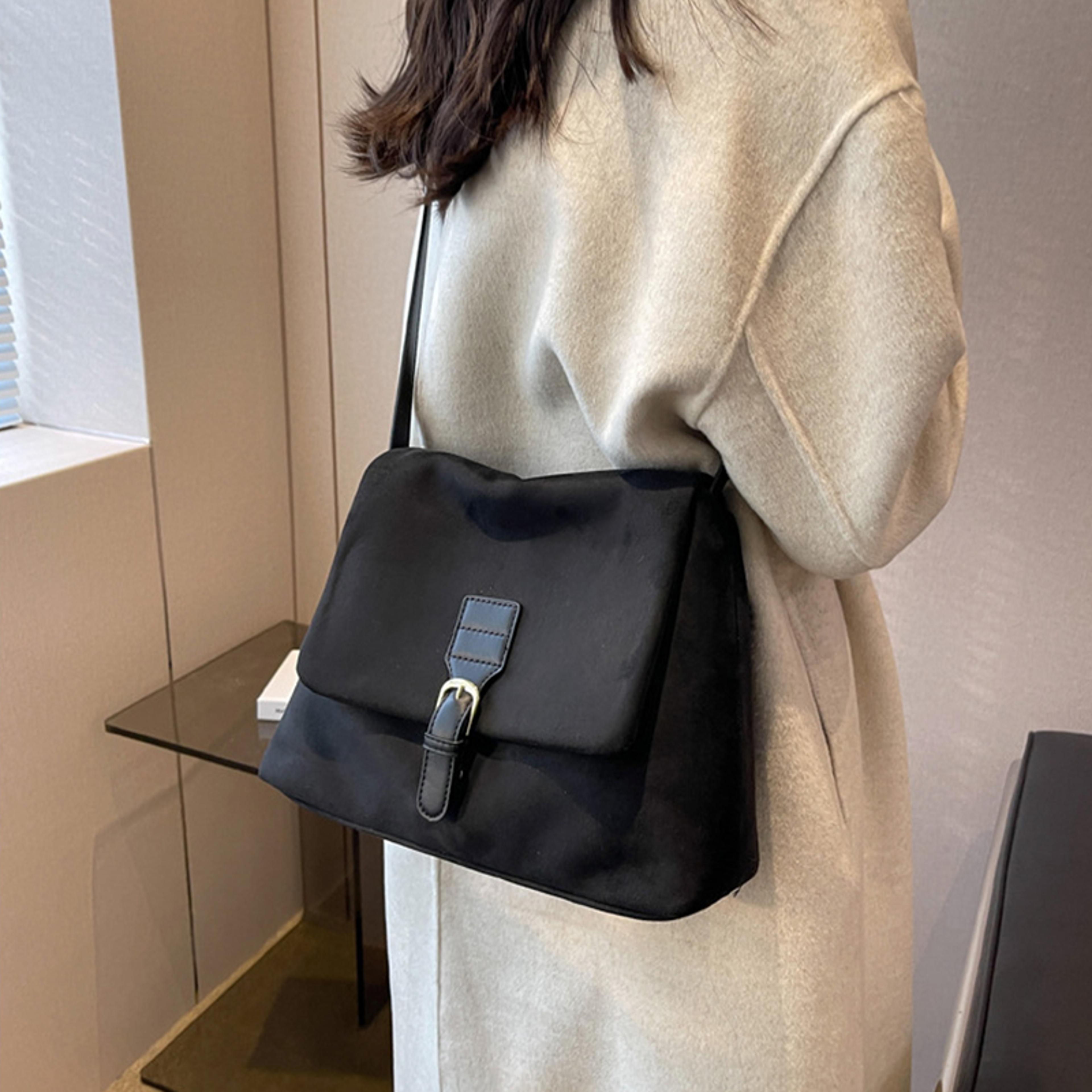 vintage suede leather shoulder bag large capacity crossbody tote bag for women