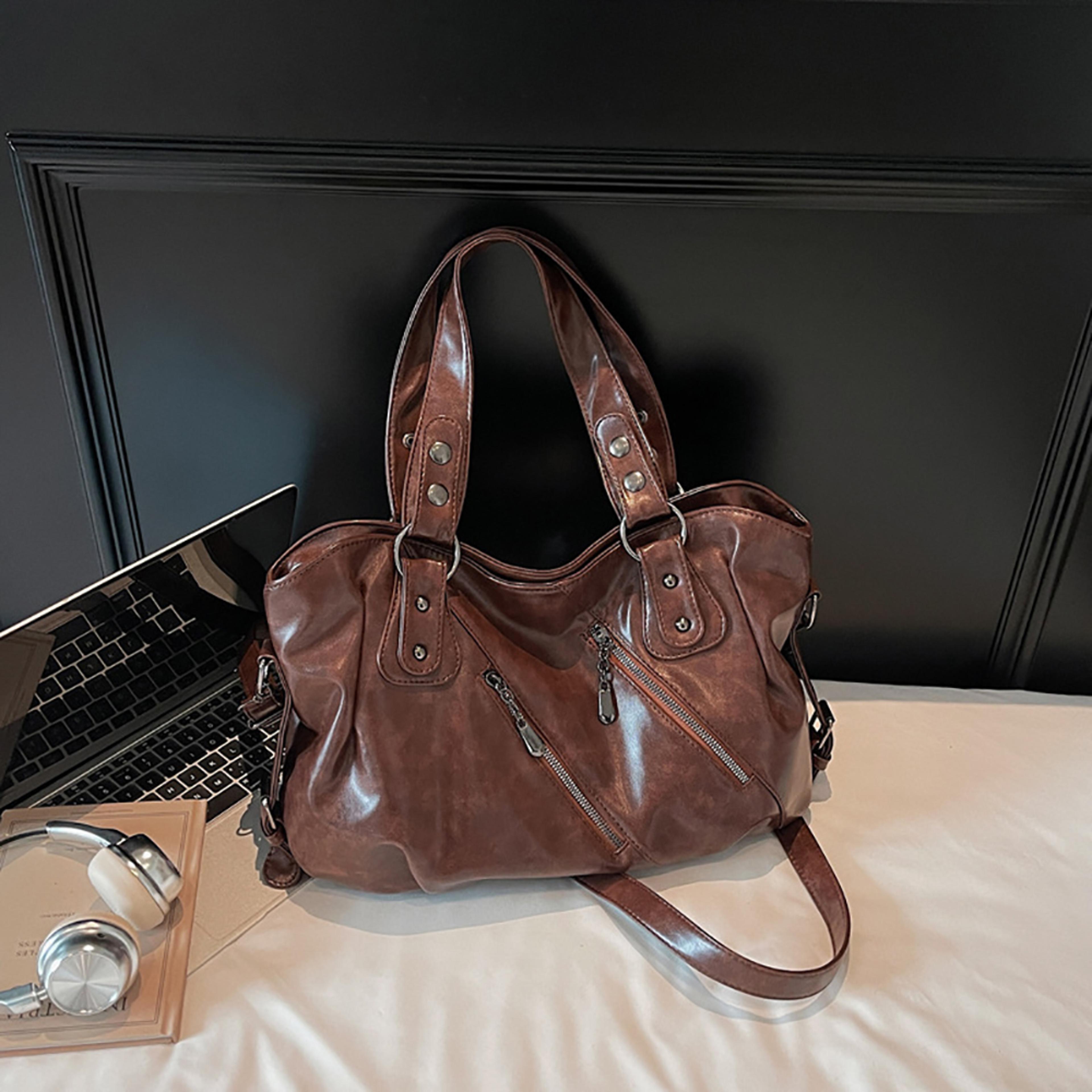 elegant pu leather one shoulder bag large capacity tote crossbody handbag