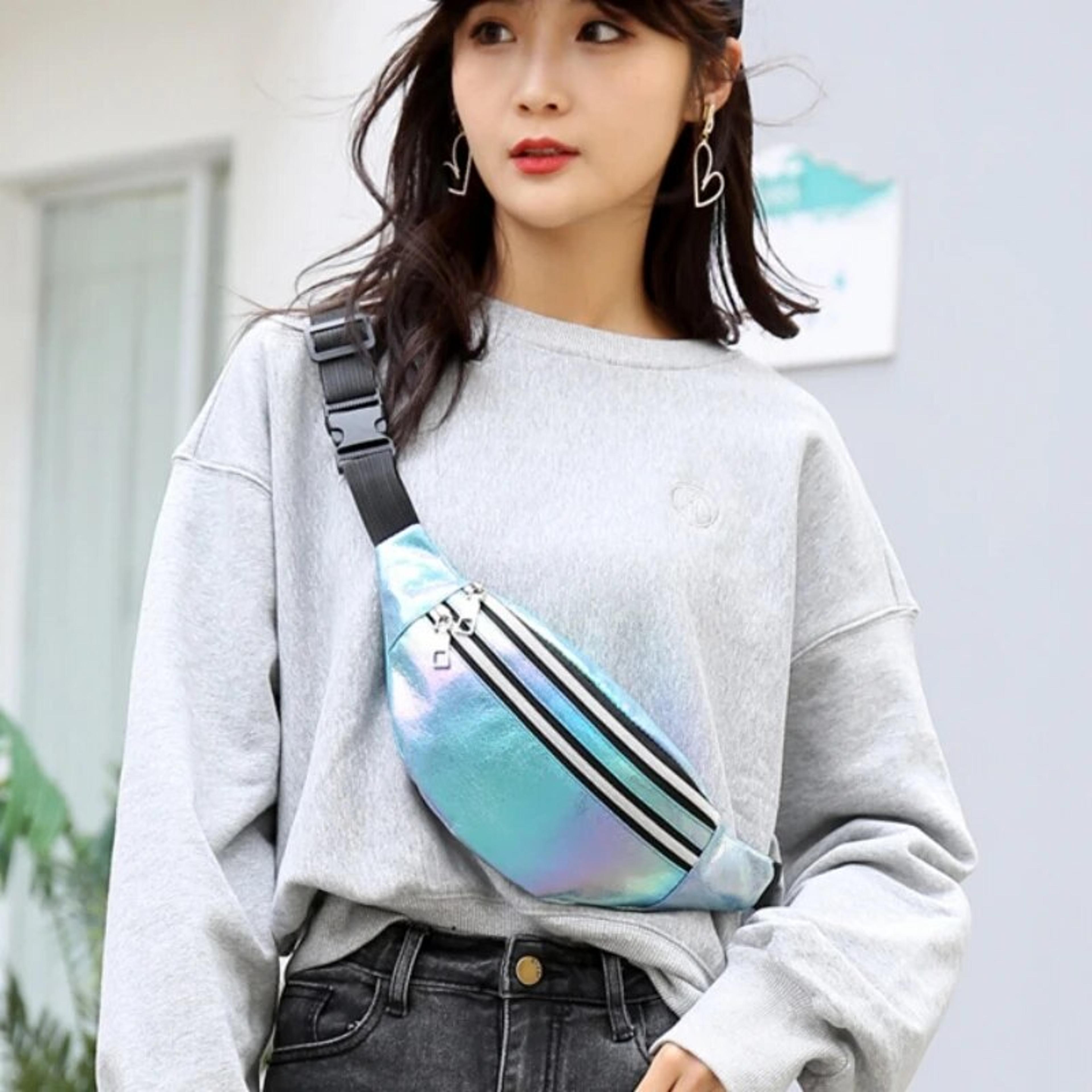 holographic waist bag reflective fanny pack festival travel belt bag for women & girls