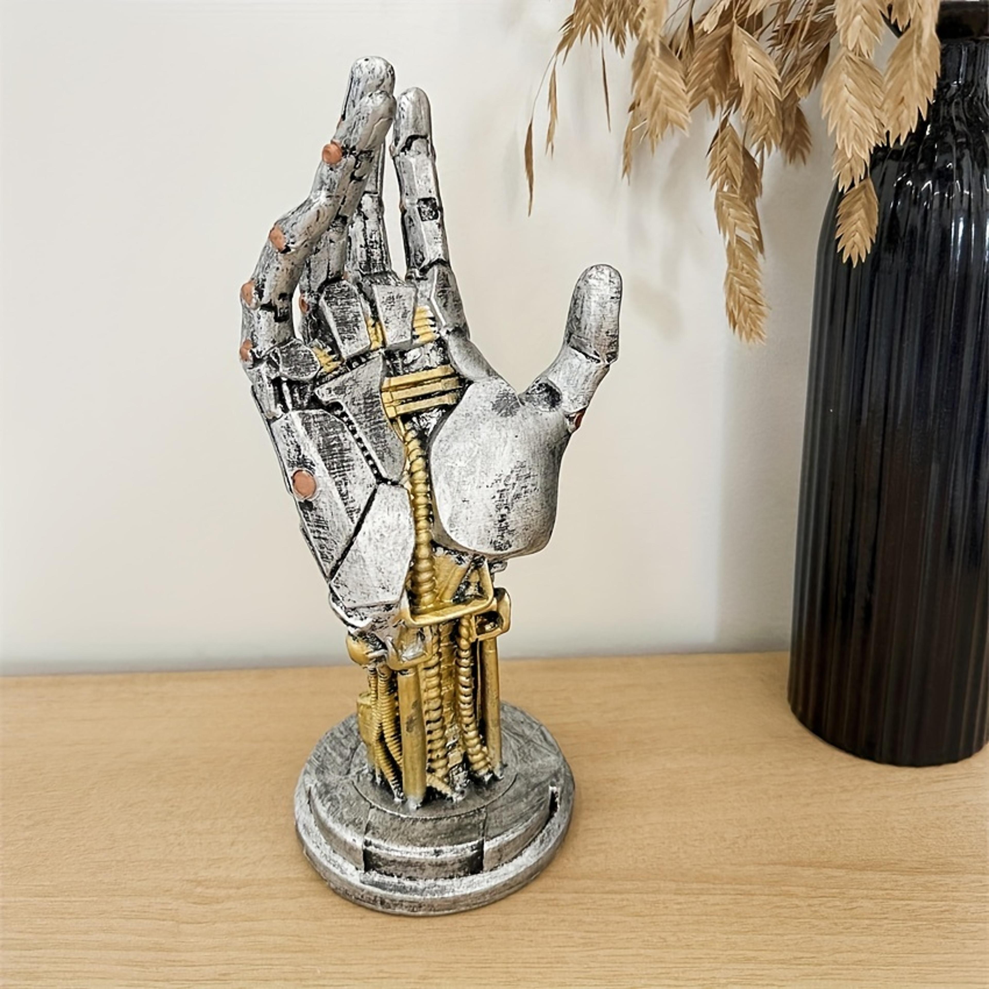 cyberpunk robotic hand gamepad holder sci-fi desk organizer for controller phone & keys