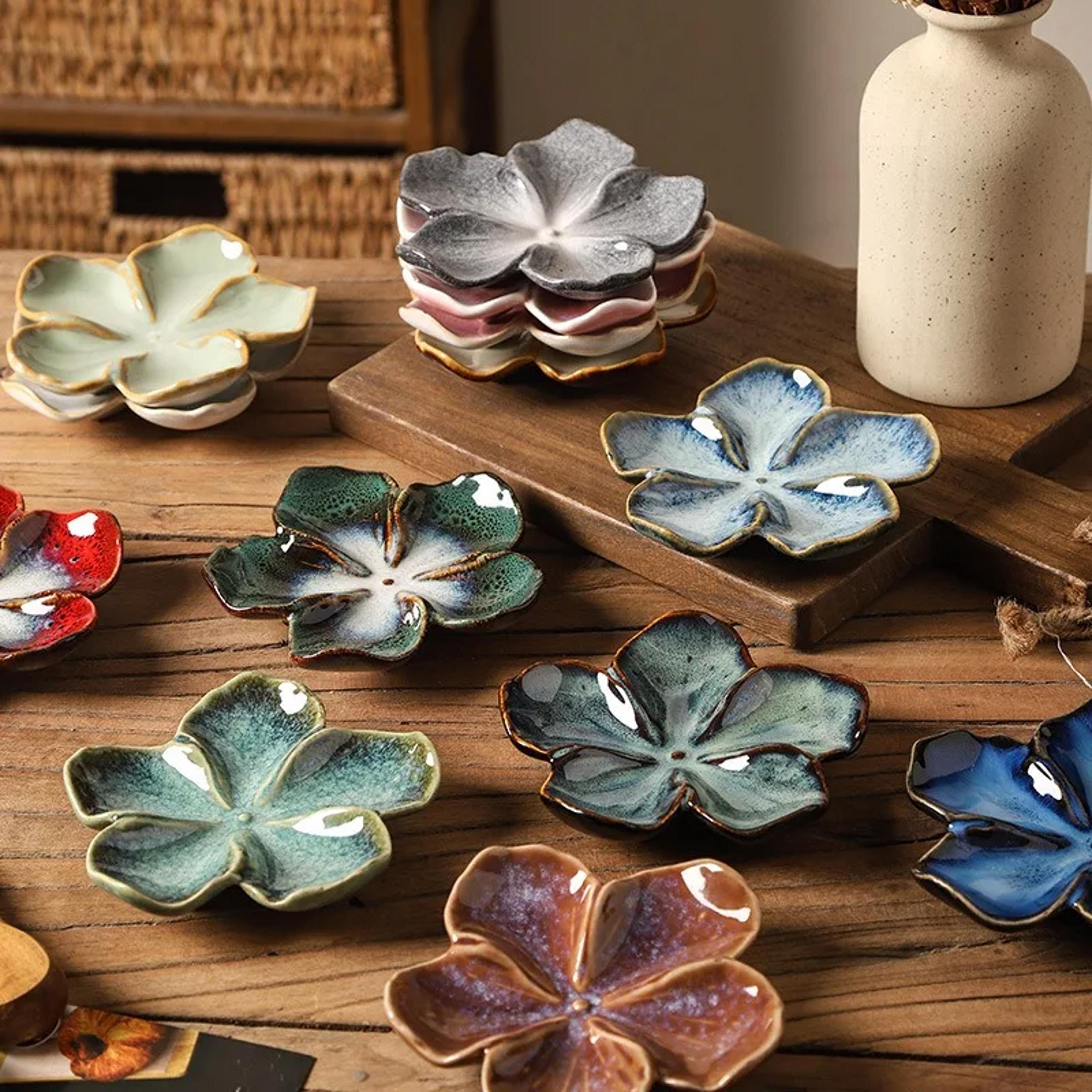 vintage flower shaped ceramic sauce dish multi color mini decorative plate