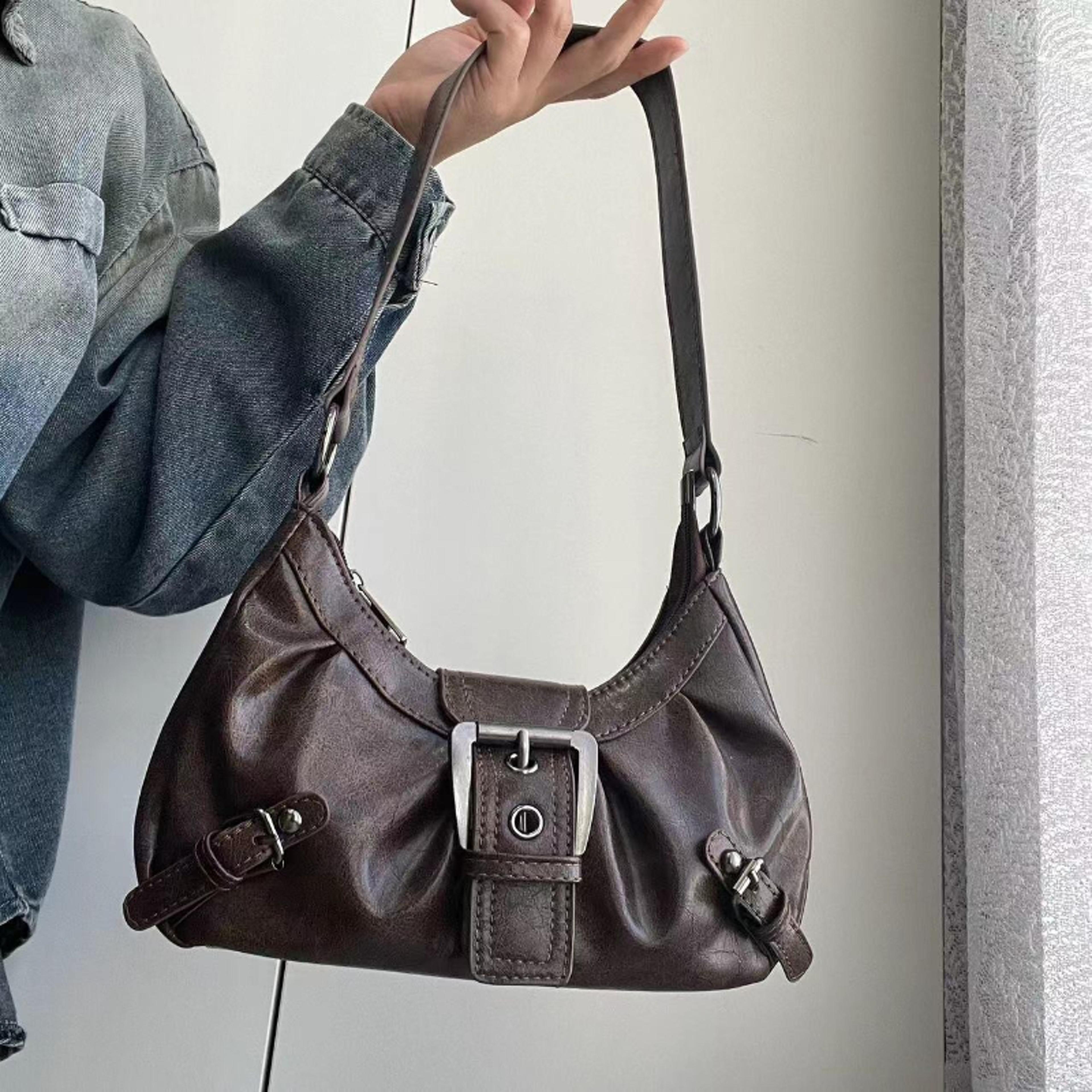 vintage leather shoulder bag retro armpit purse for women