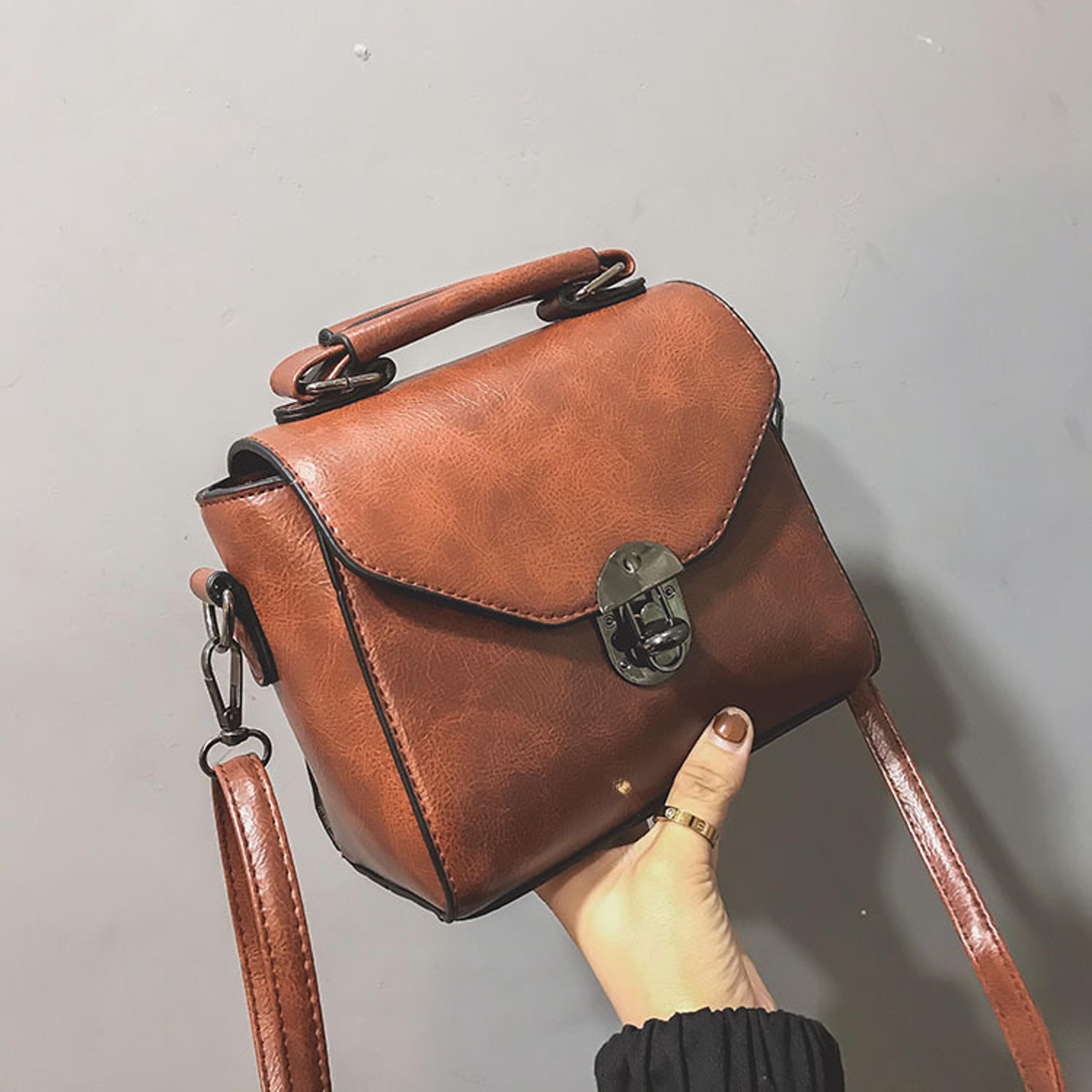 elegant lock mini crossbody bag pu leather handbag for women