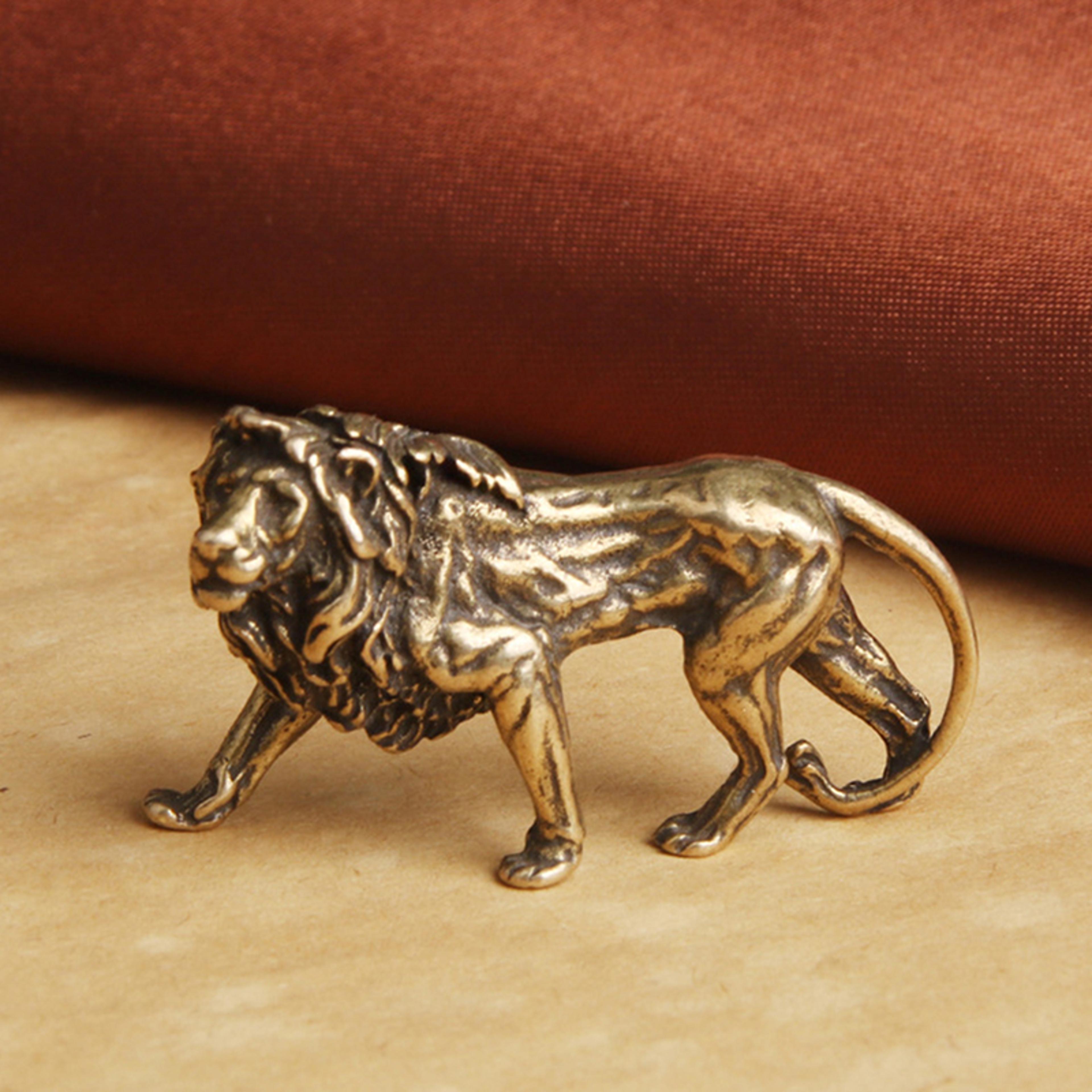majestic lion king pure copper figurine vintage brass desk decor statue