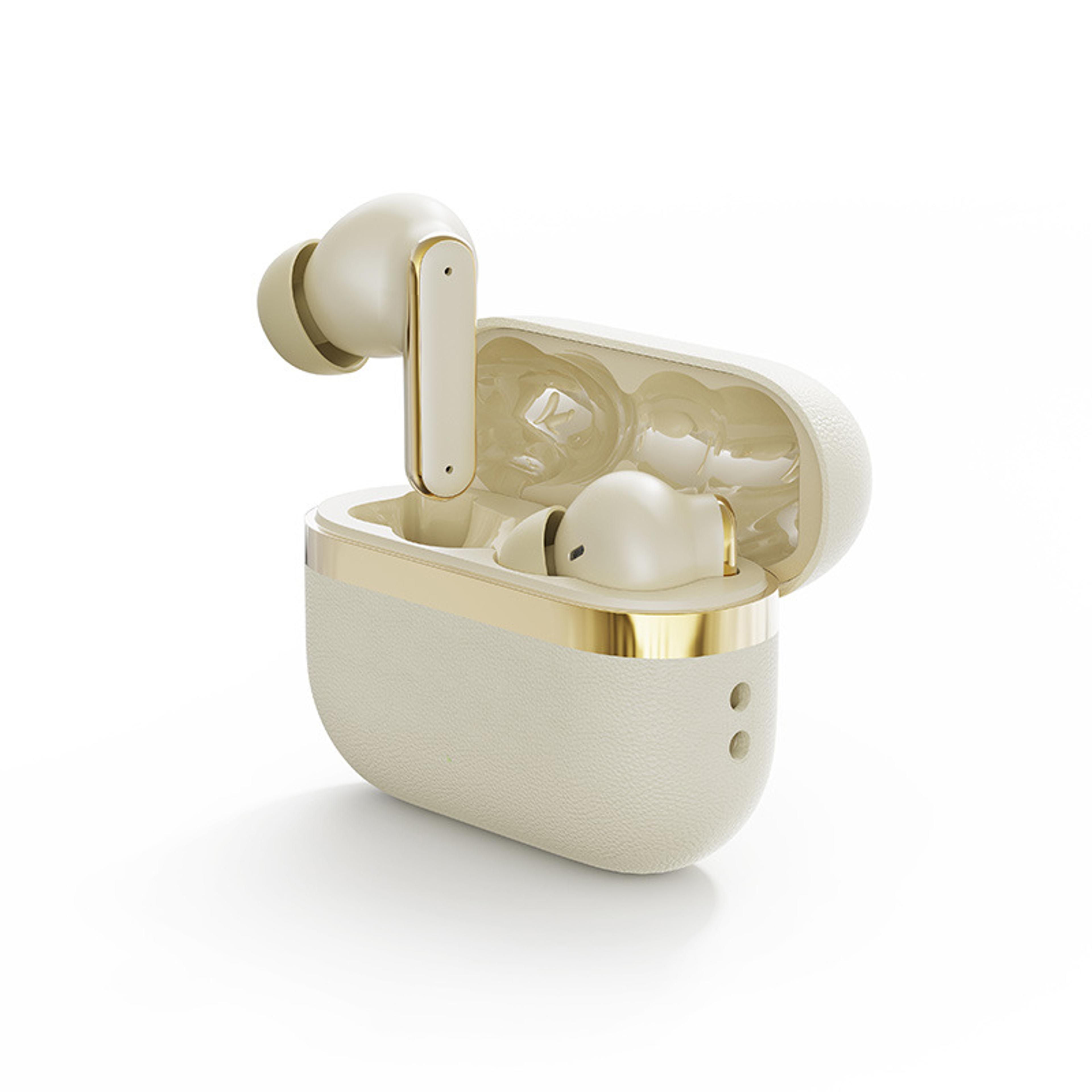 leathertouch wireless bluetooth earbuds with noise cancellation & long battery life