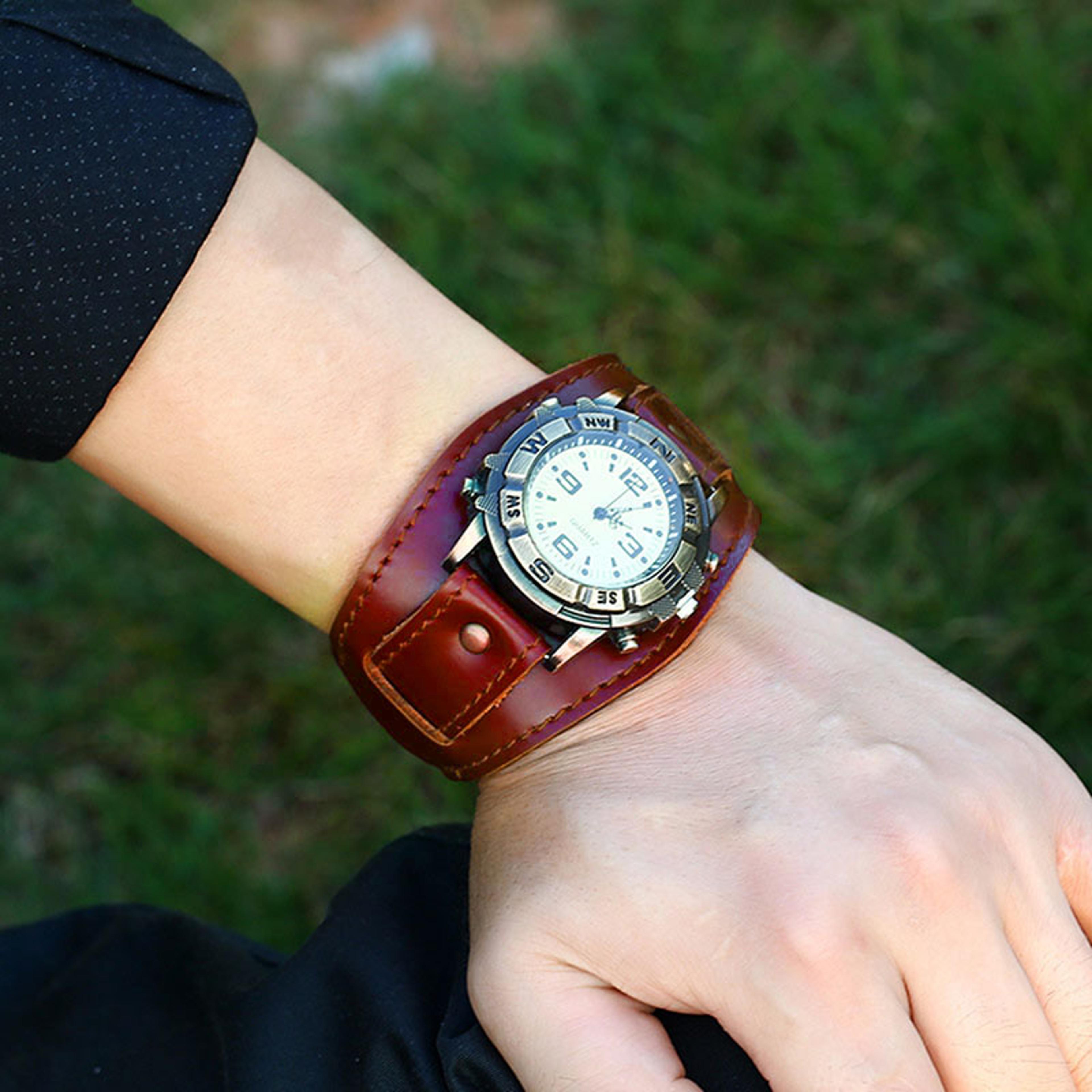 vintage punk leather wrap watch bracelet for men women casual wristwatch