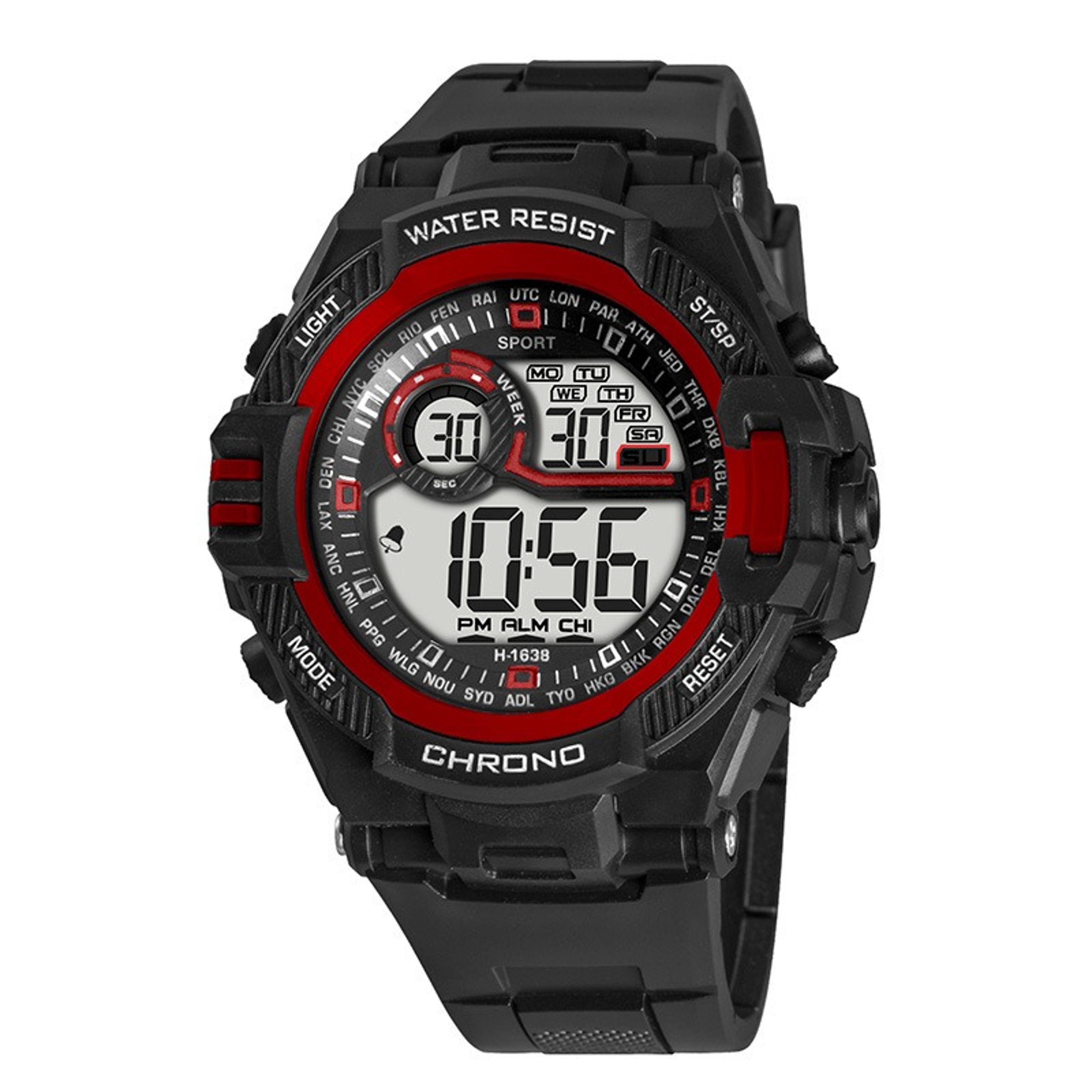 rugged waterproof digital sports watch with led alarm for men and teens