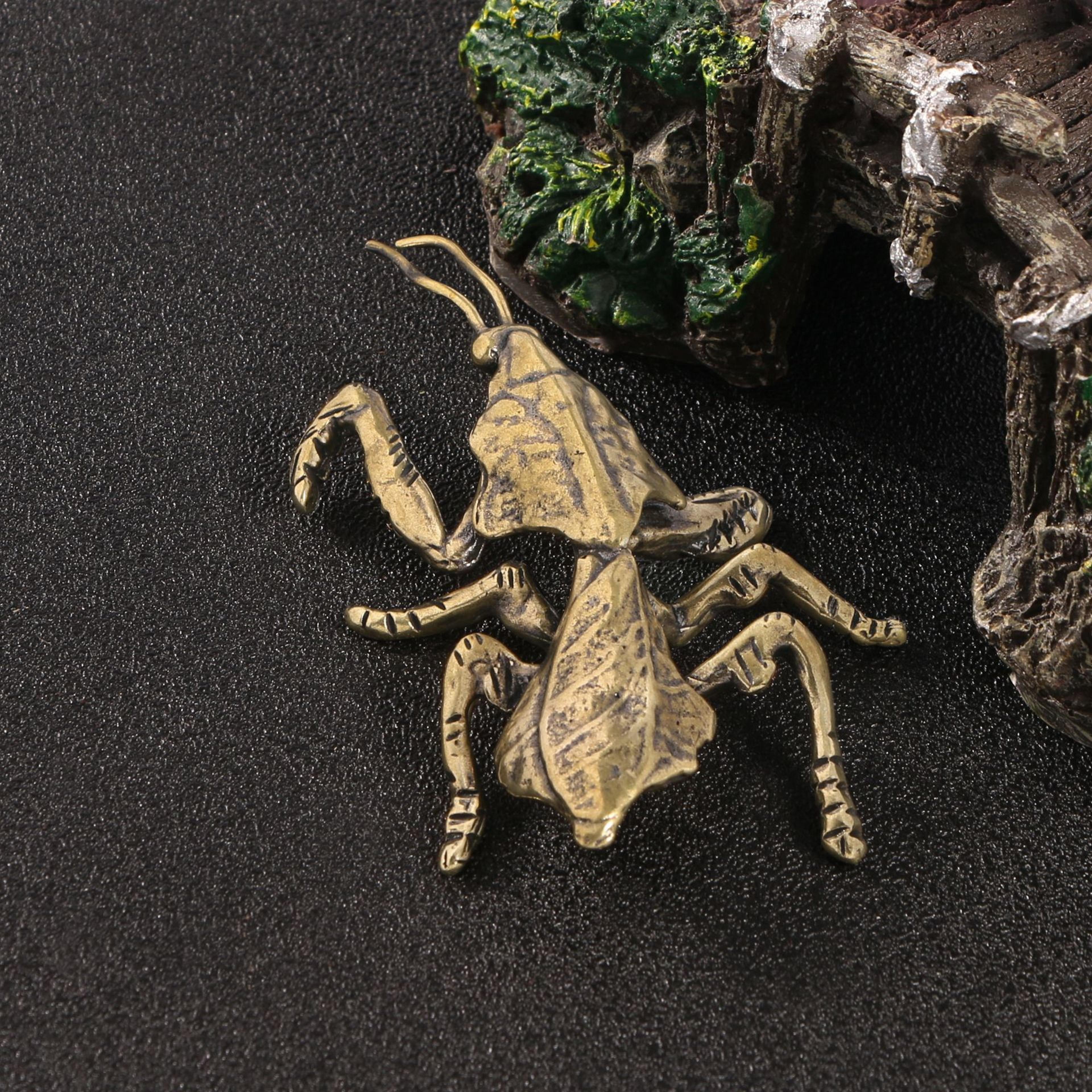 brass mantis figurine antique copper praying mantis statue desk collectible
