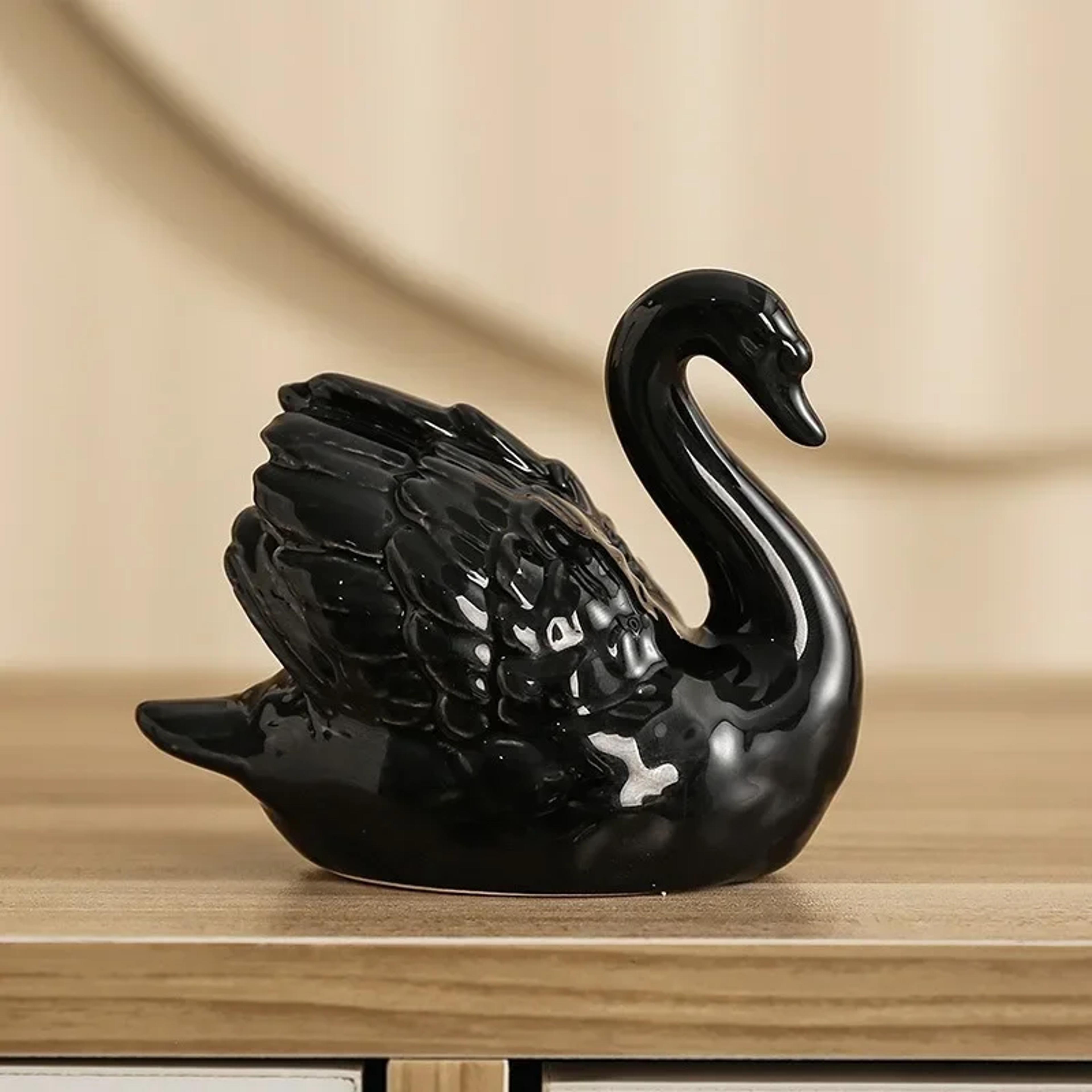 elegant couple swan ceramic figurine set black white home decor