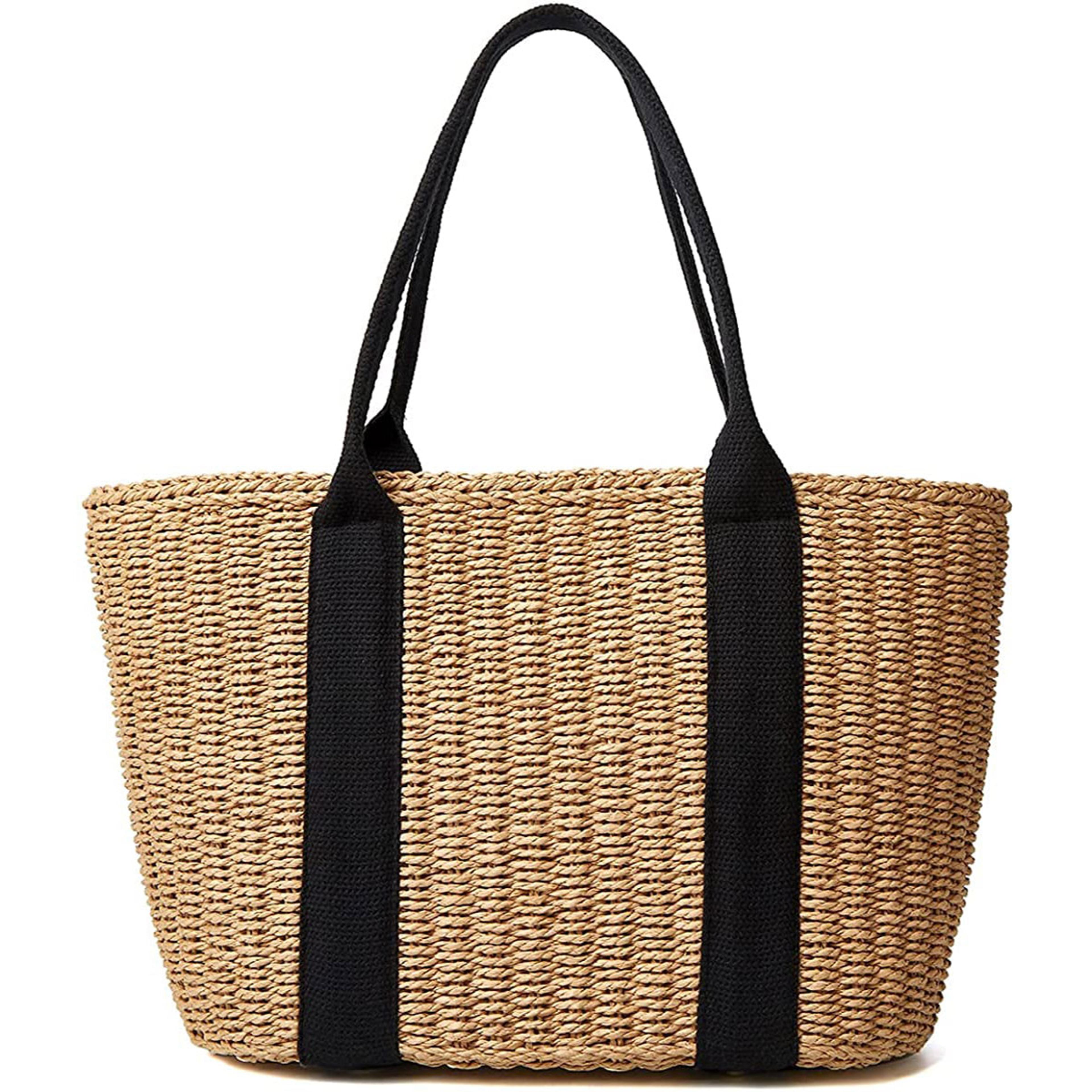 luxury straw tote bag handmade woven beach shoulder bag for summer travel