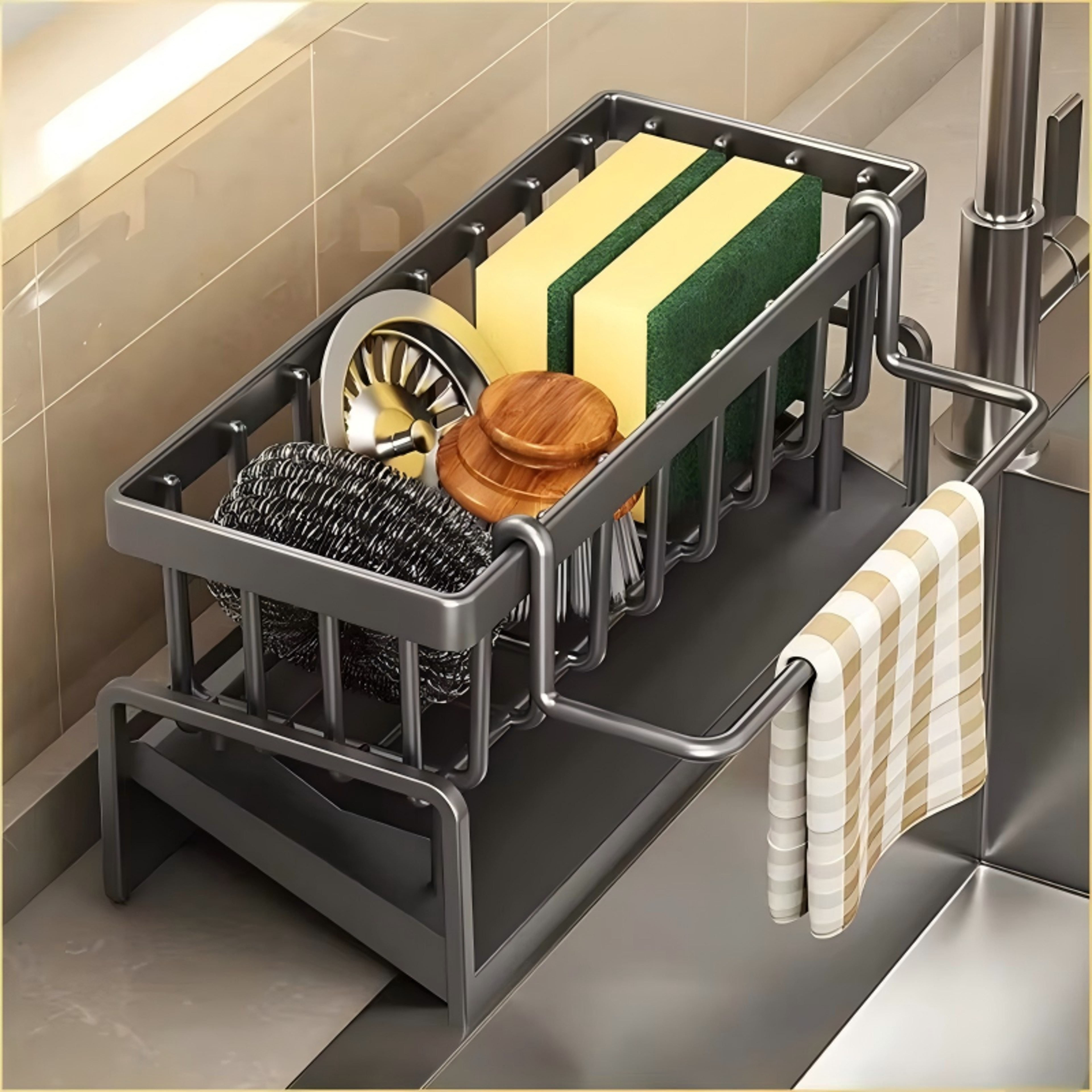tap mounted spice rack with drainage sink organizer shelf for compact kitchen storage