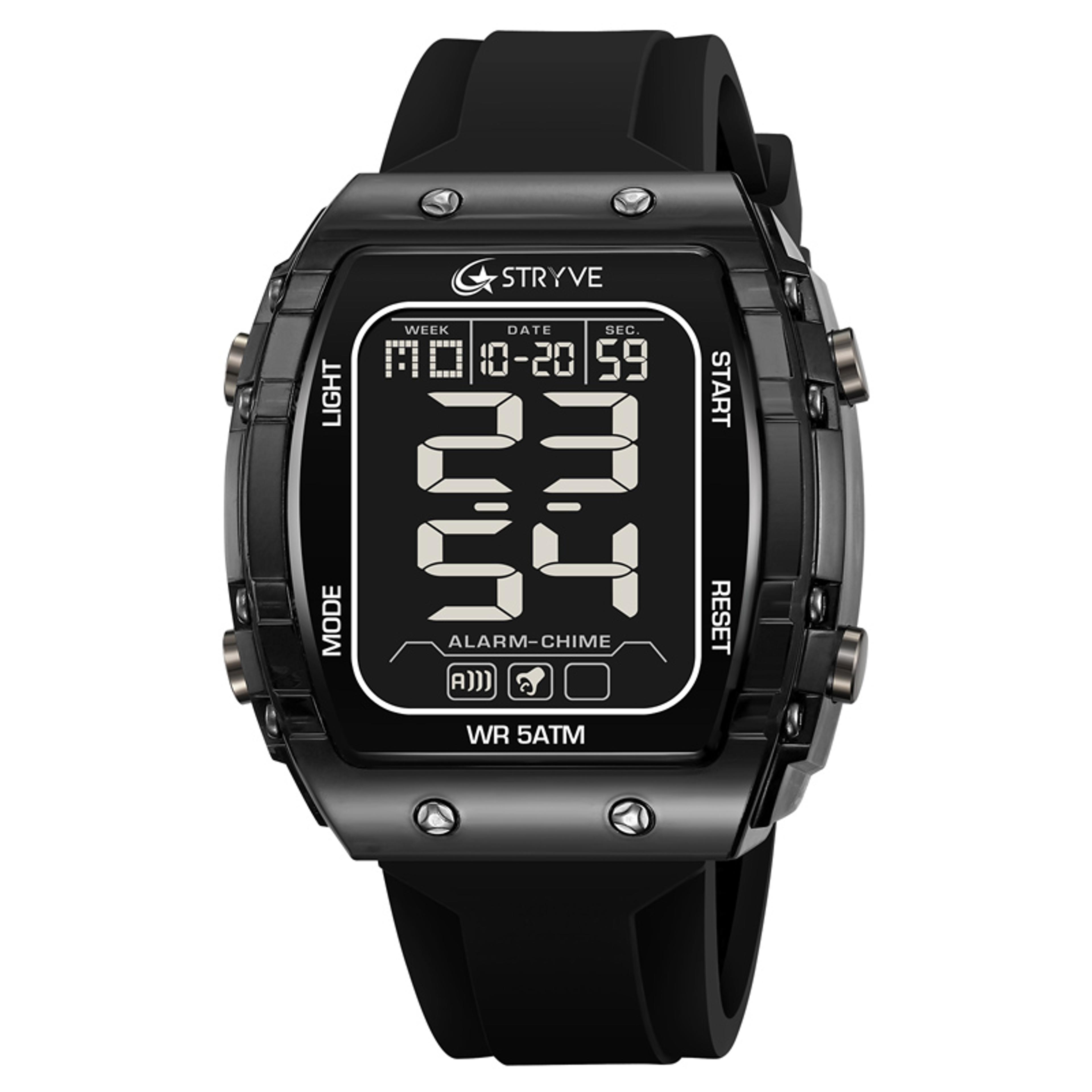 mens waterproof digital sports watch with chronograph & silicone band