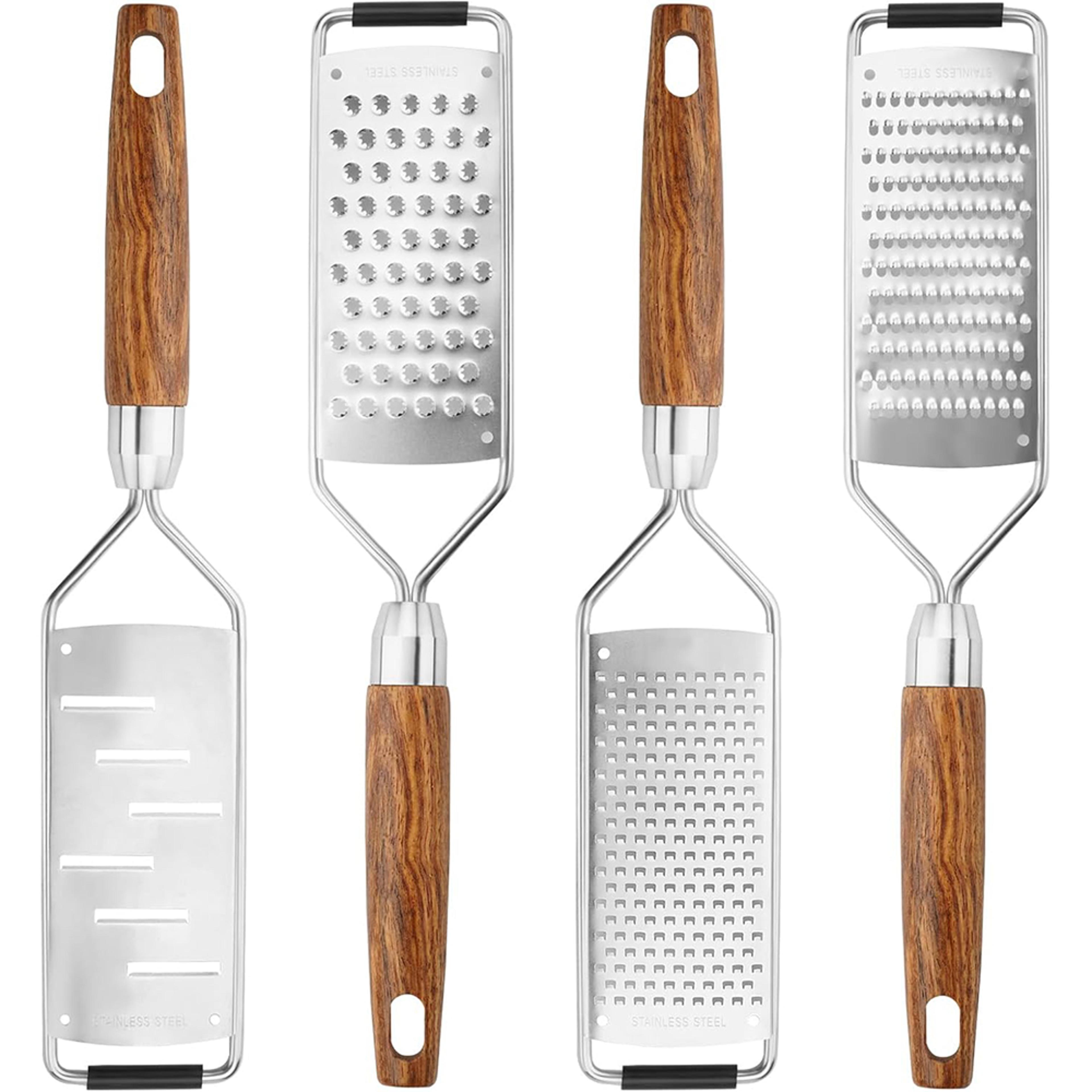 premium cheese grater with natural wood handle & stainless steel zester