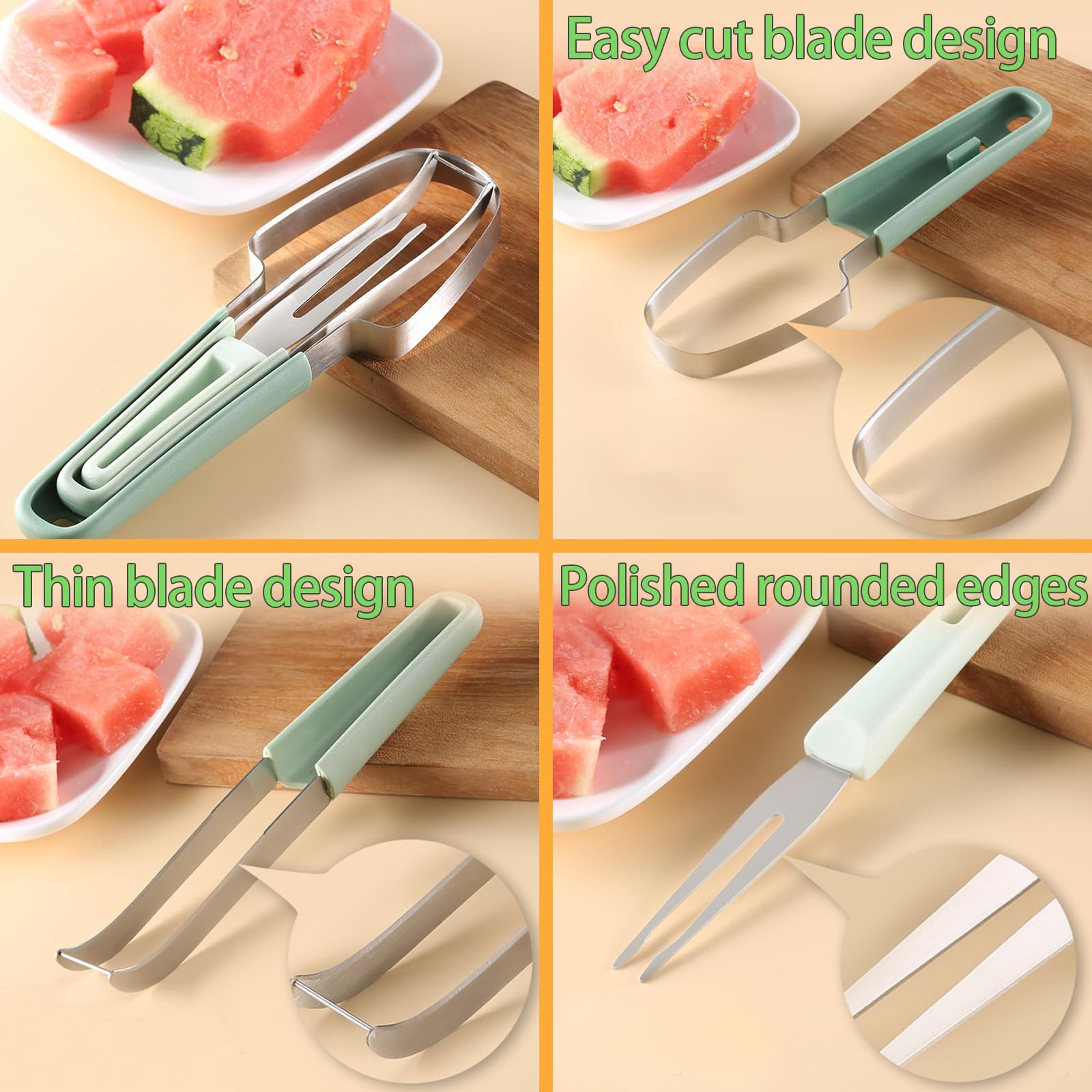 premium watermelon slicer cutter tool with fork stainless steel fruit cutting tool