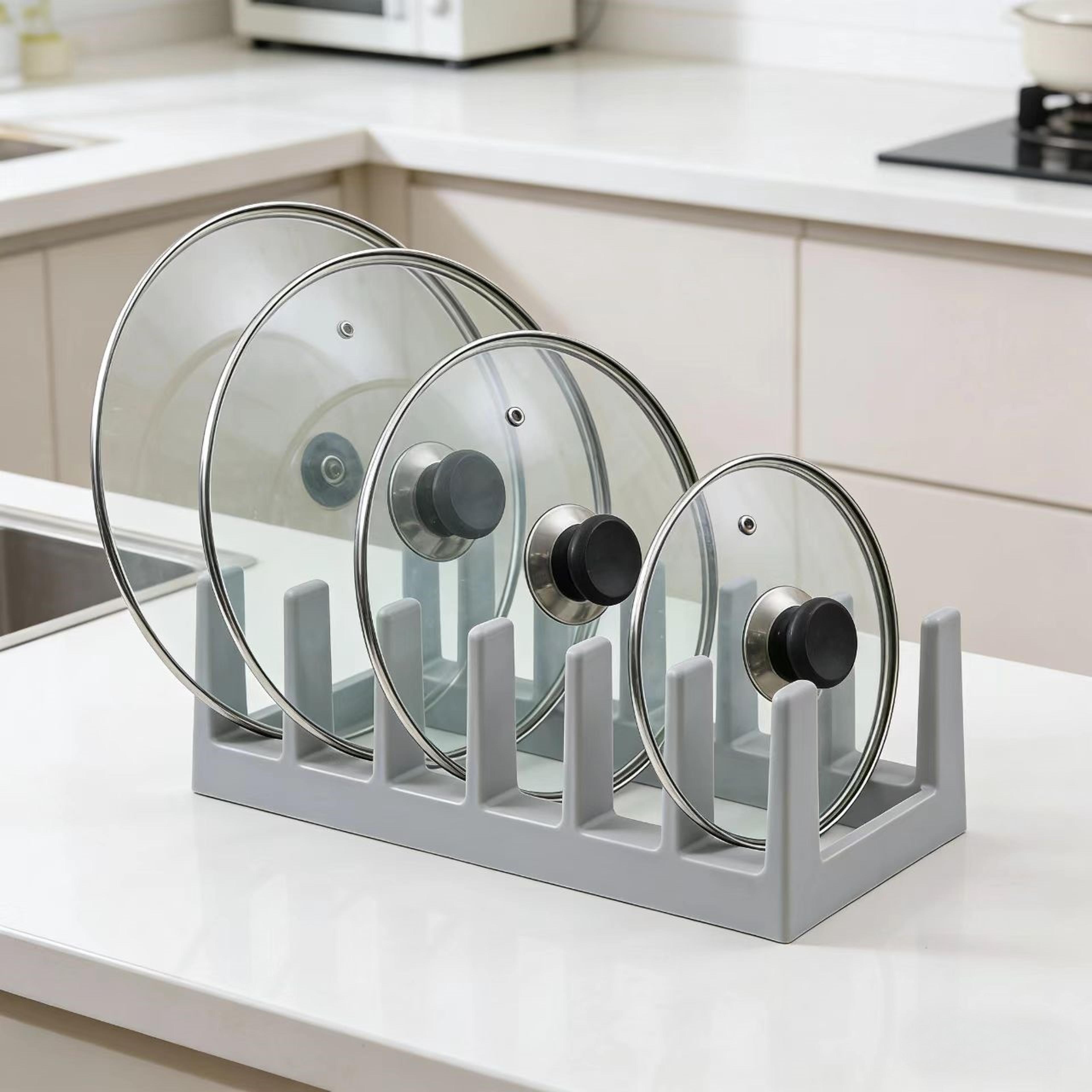 spacesaver hanging pot lid organizer rack with shelf for cabinets and kitchen storage