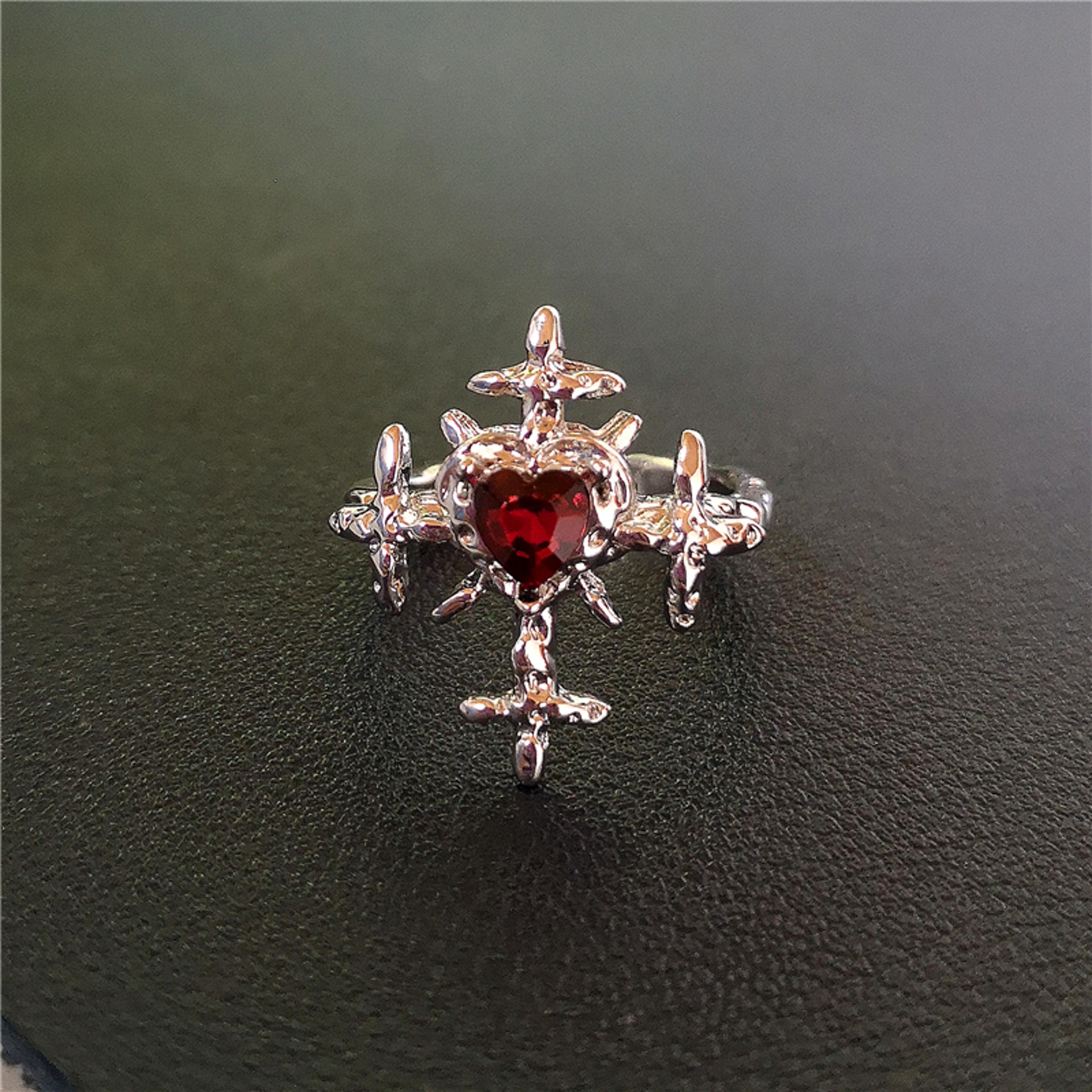 crimson heart cross open ring – gothic ring for punk grunge & emo style