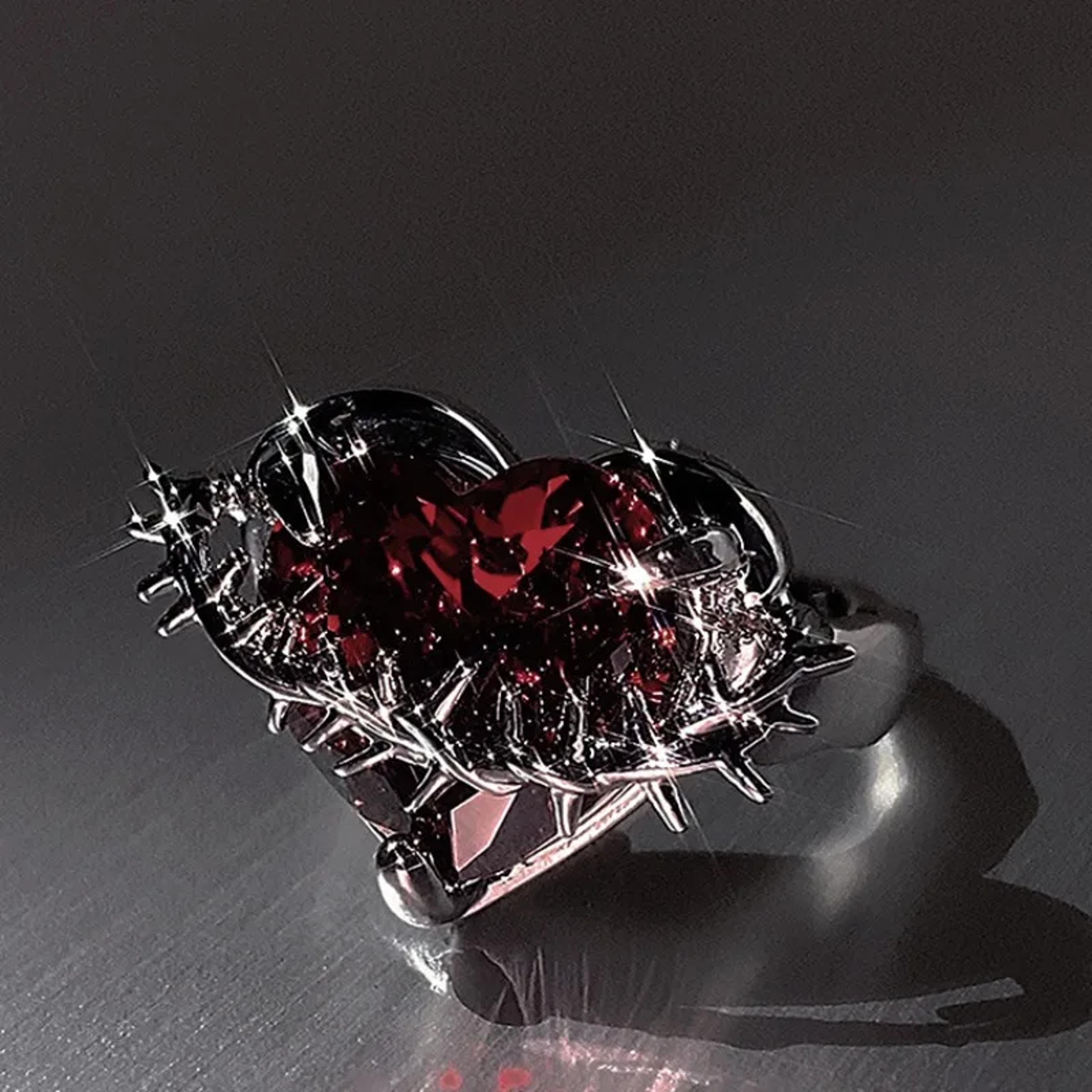 vintage gothic red heart zirconia adjustable ring for women