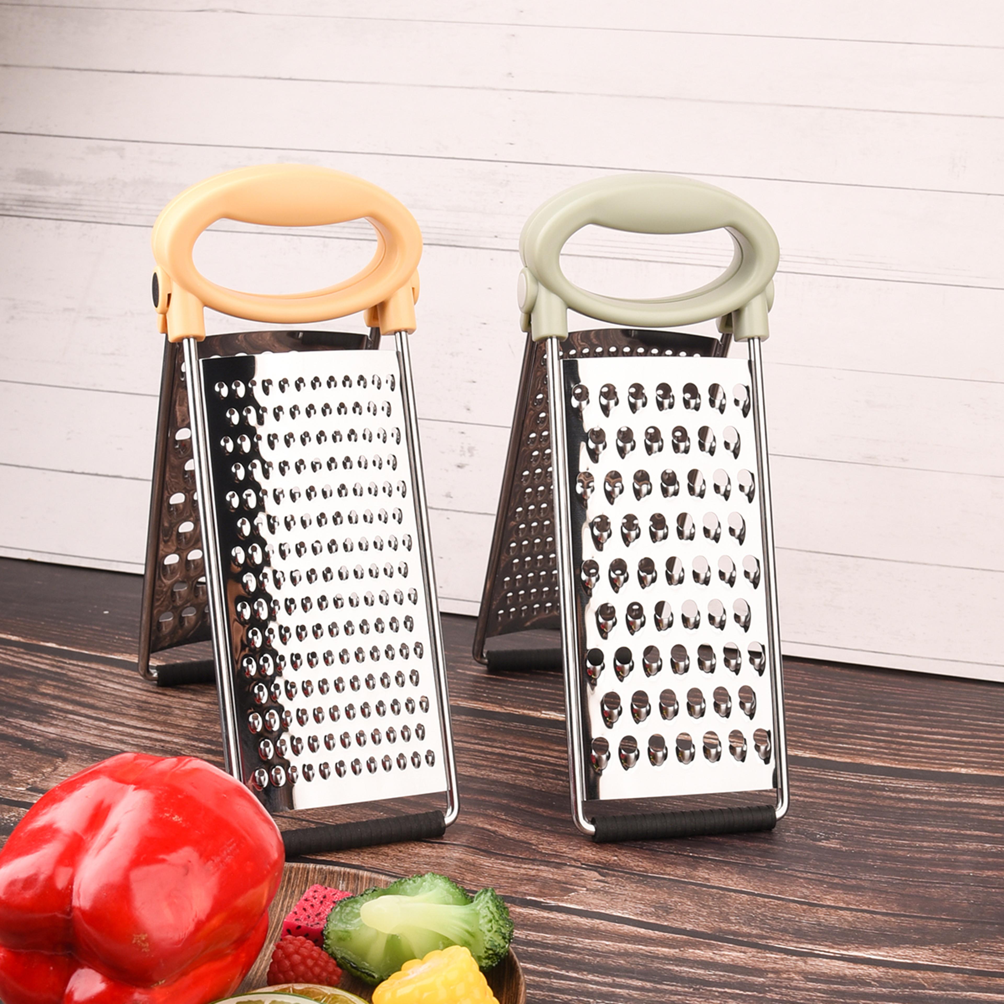 dual blade vegetable grater & potato shredder with storage container and measuring base