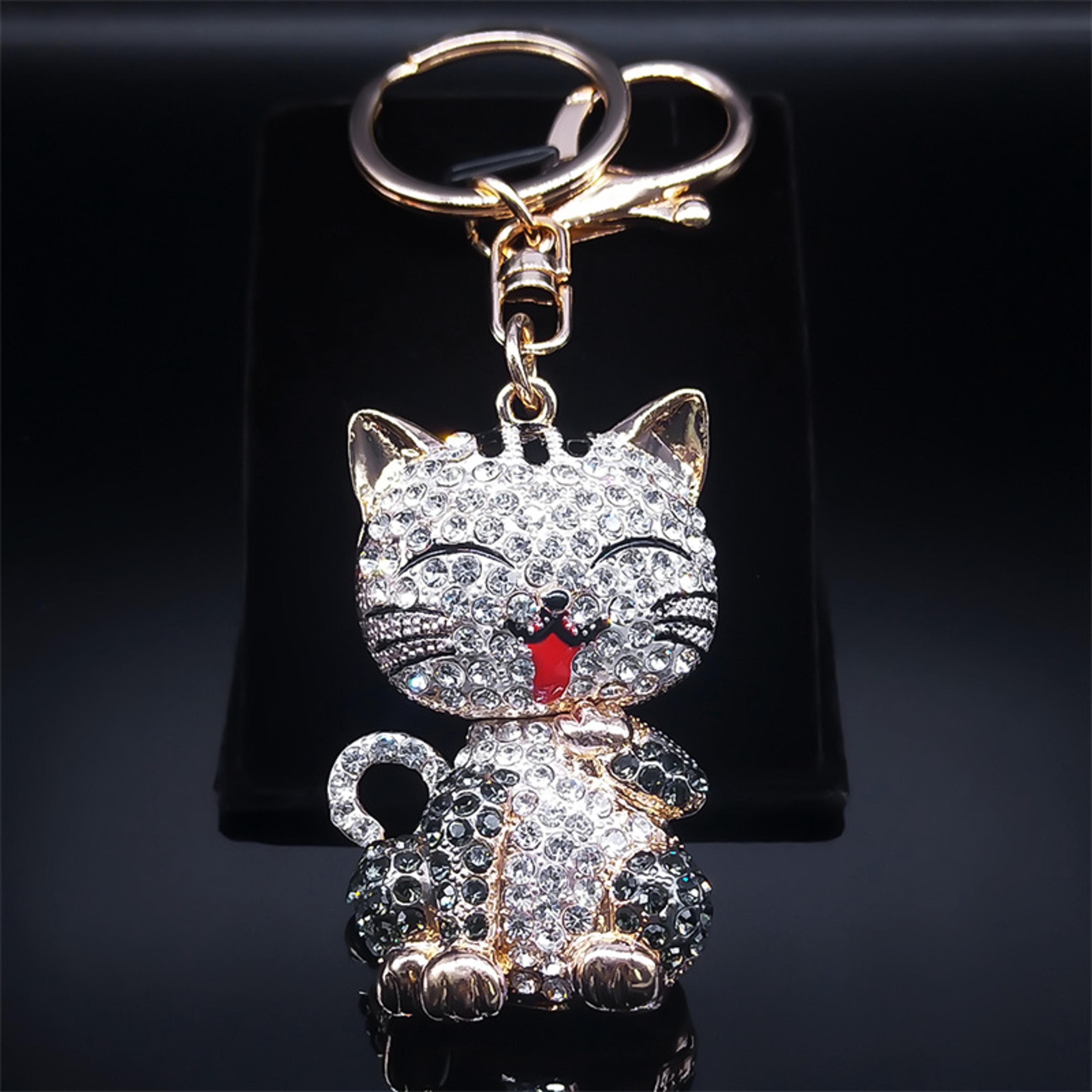 sparkling cat keychain rhinestone kitty bag charm for keys & handbags