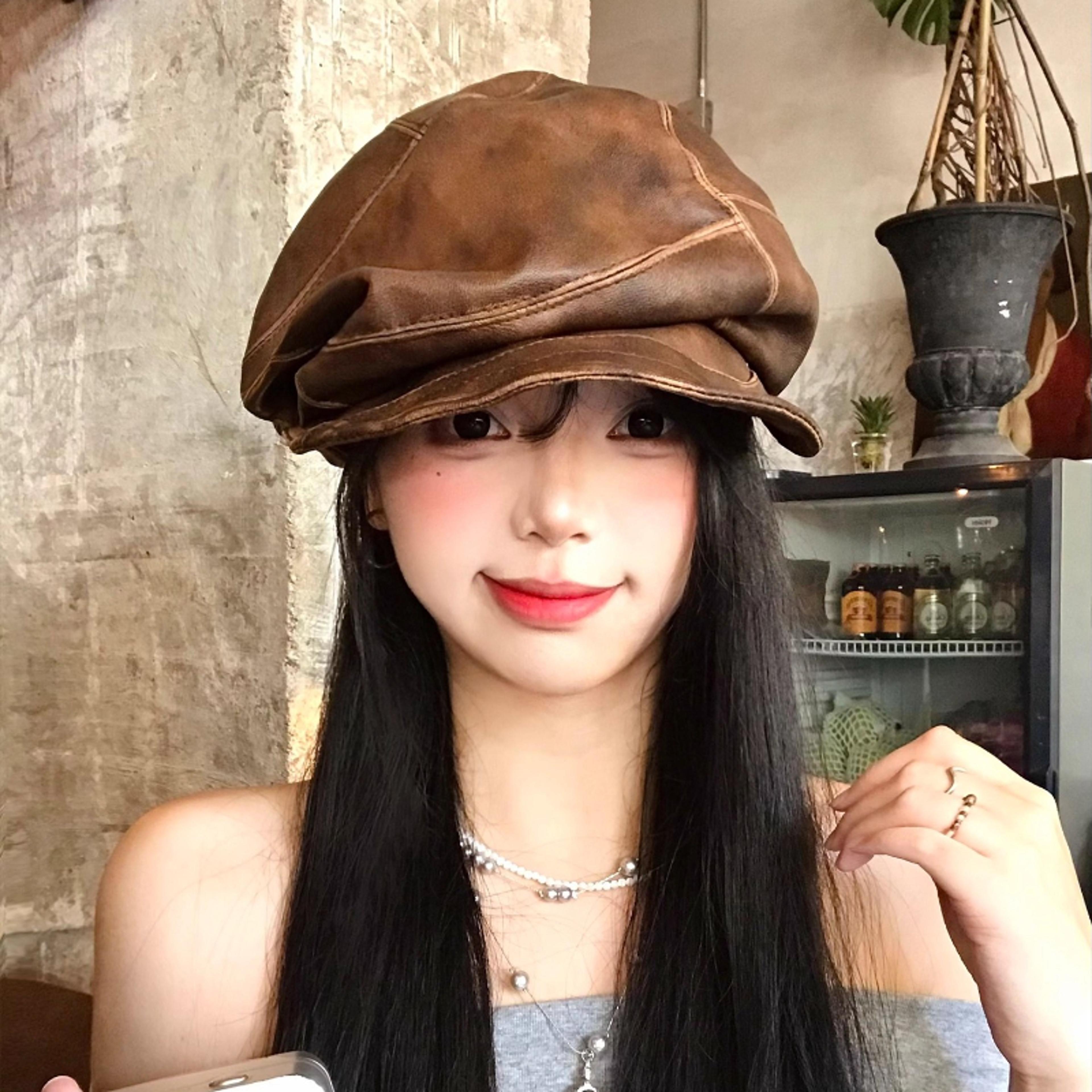 vintage pu leather beret for women retro british newsboy baker boy cap