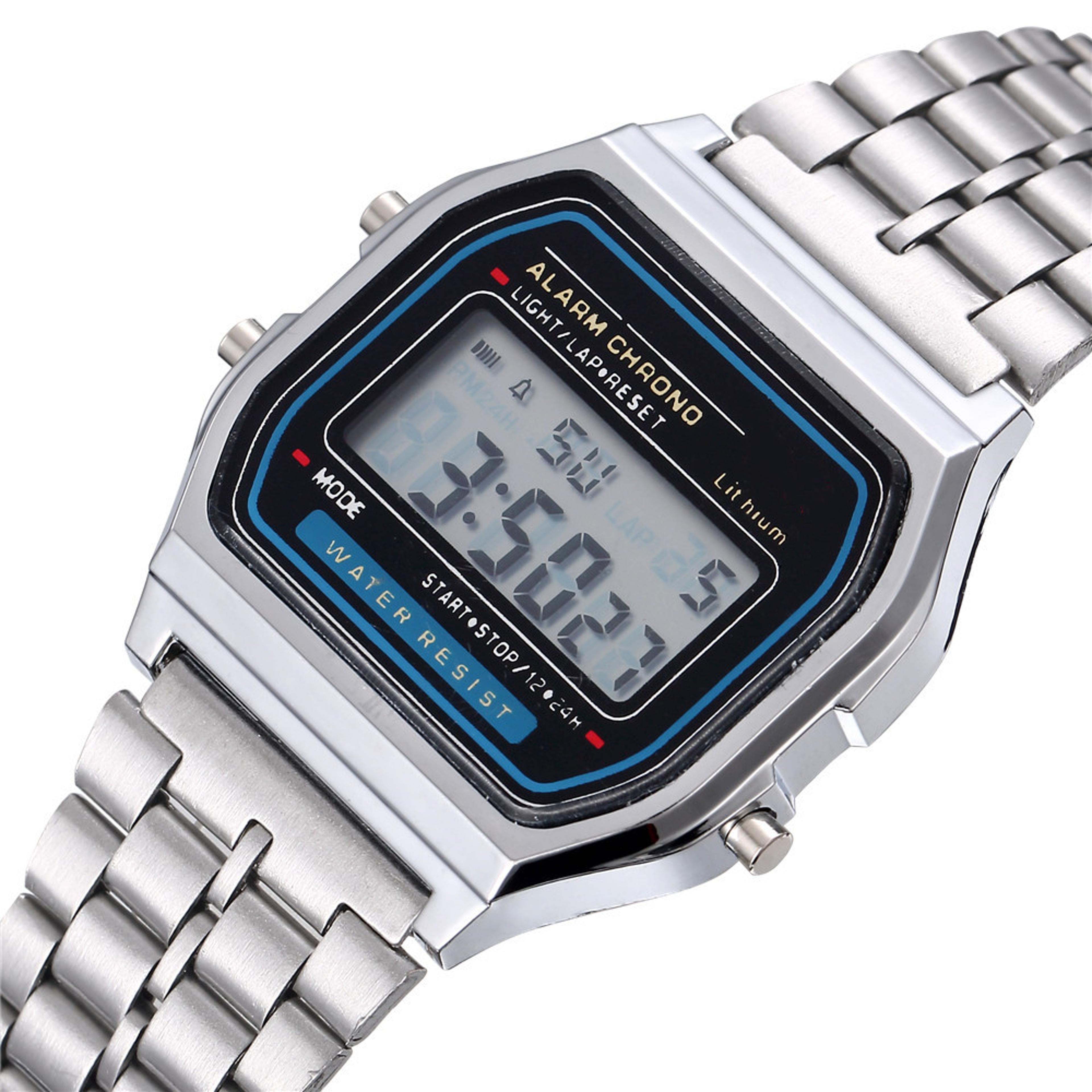 luxeglow led digital watch for men stainless steel business wristwatch