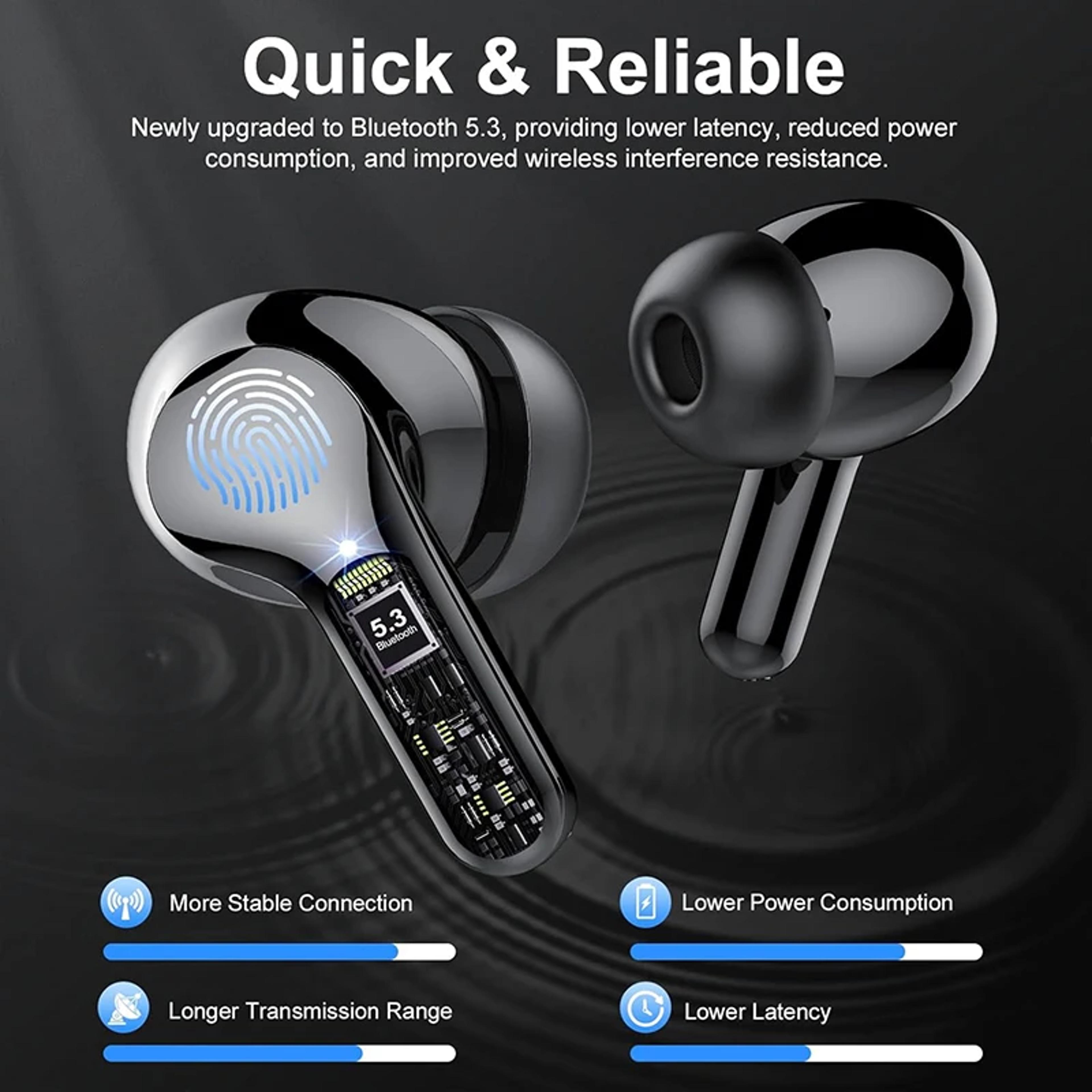 aerobeat enc wireless earbuds with led display and hifi stereo sound