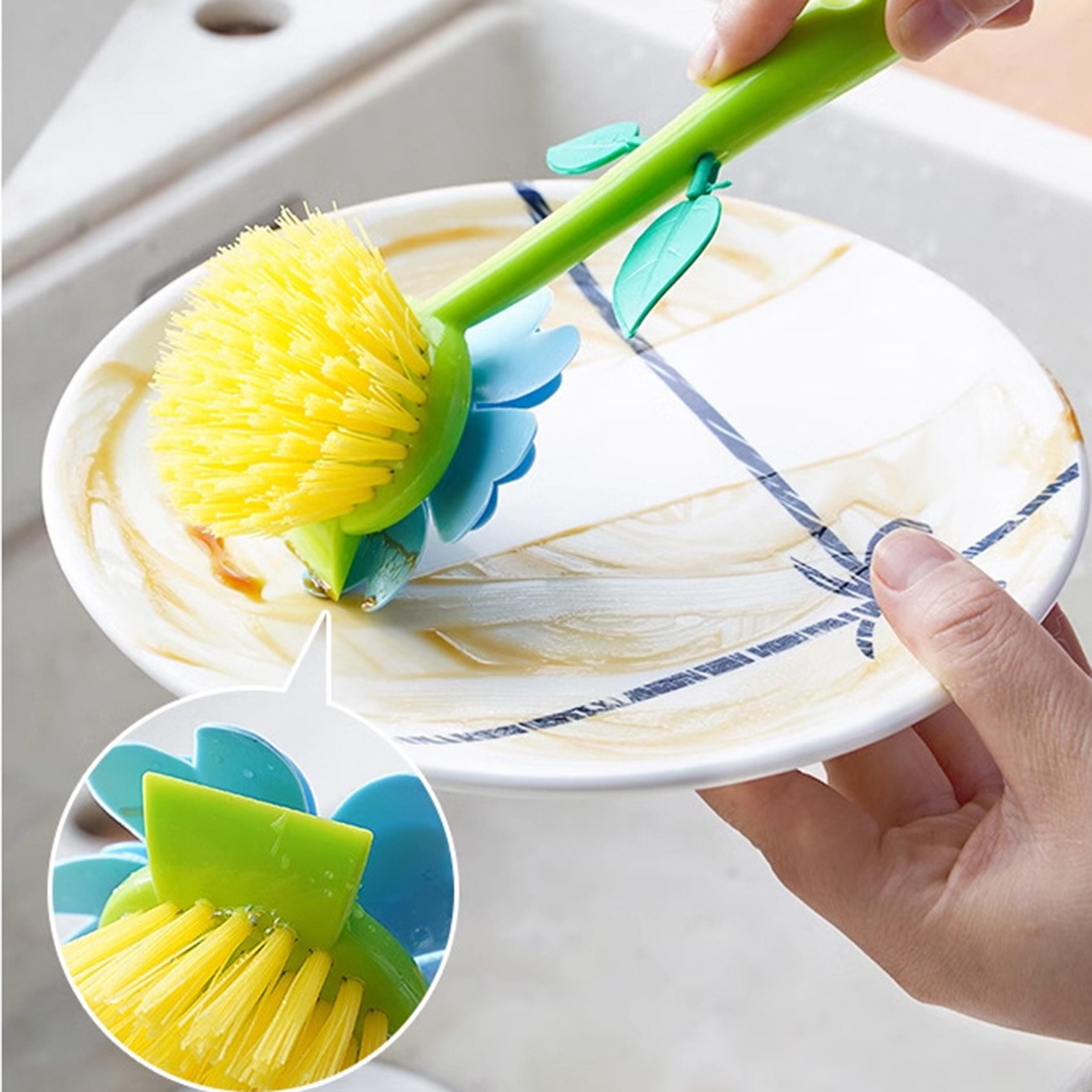 ecogrip kitchen cleaning brush with long handle for pots, bowls & cast iron pans
