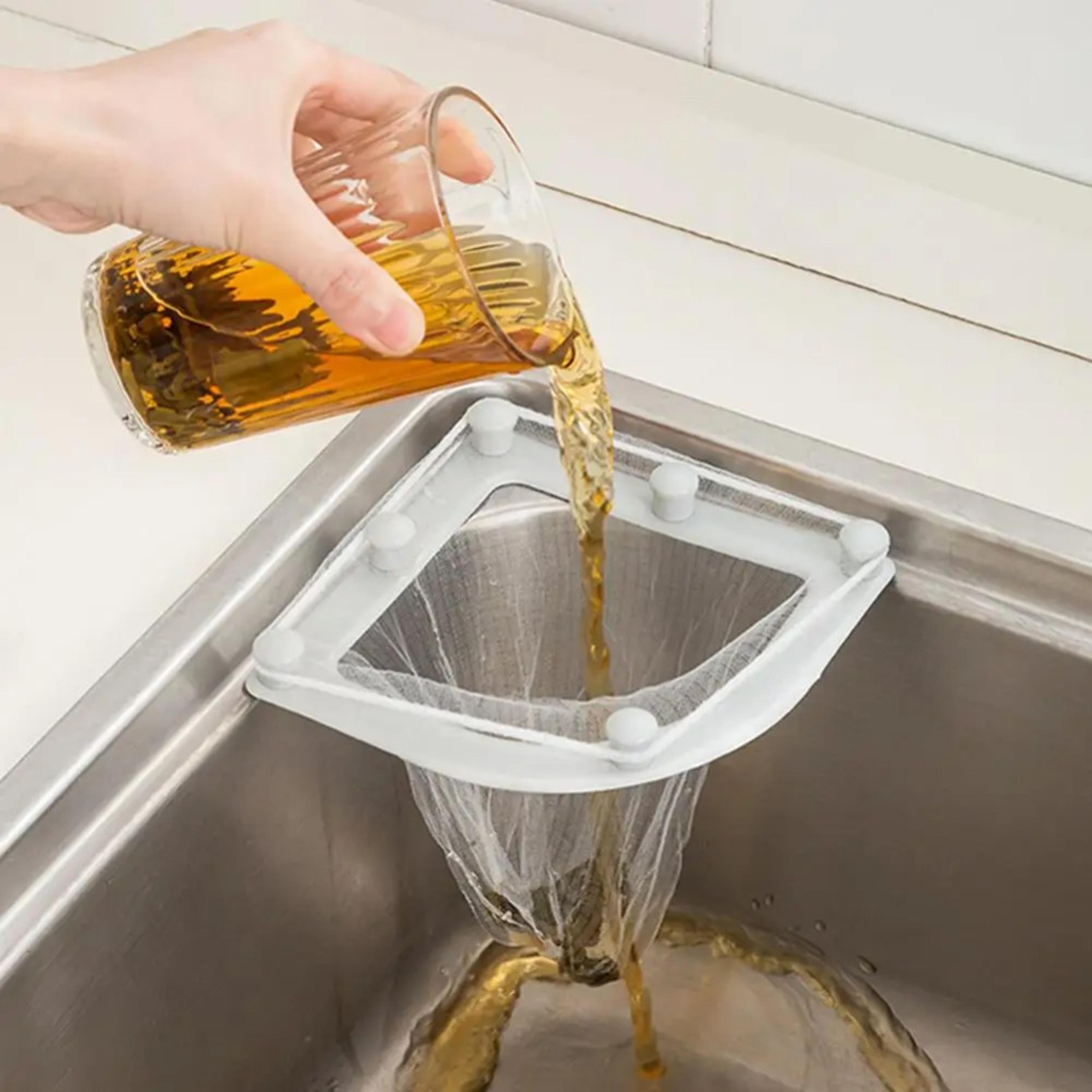 triangle sink drain filter rack with disposable mesh bags for kitchen waste control