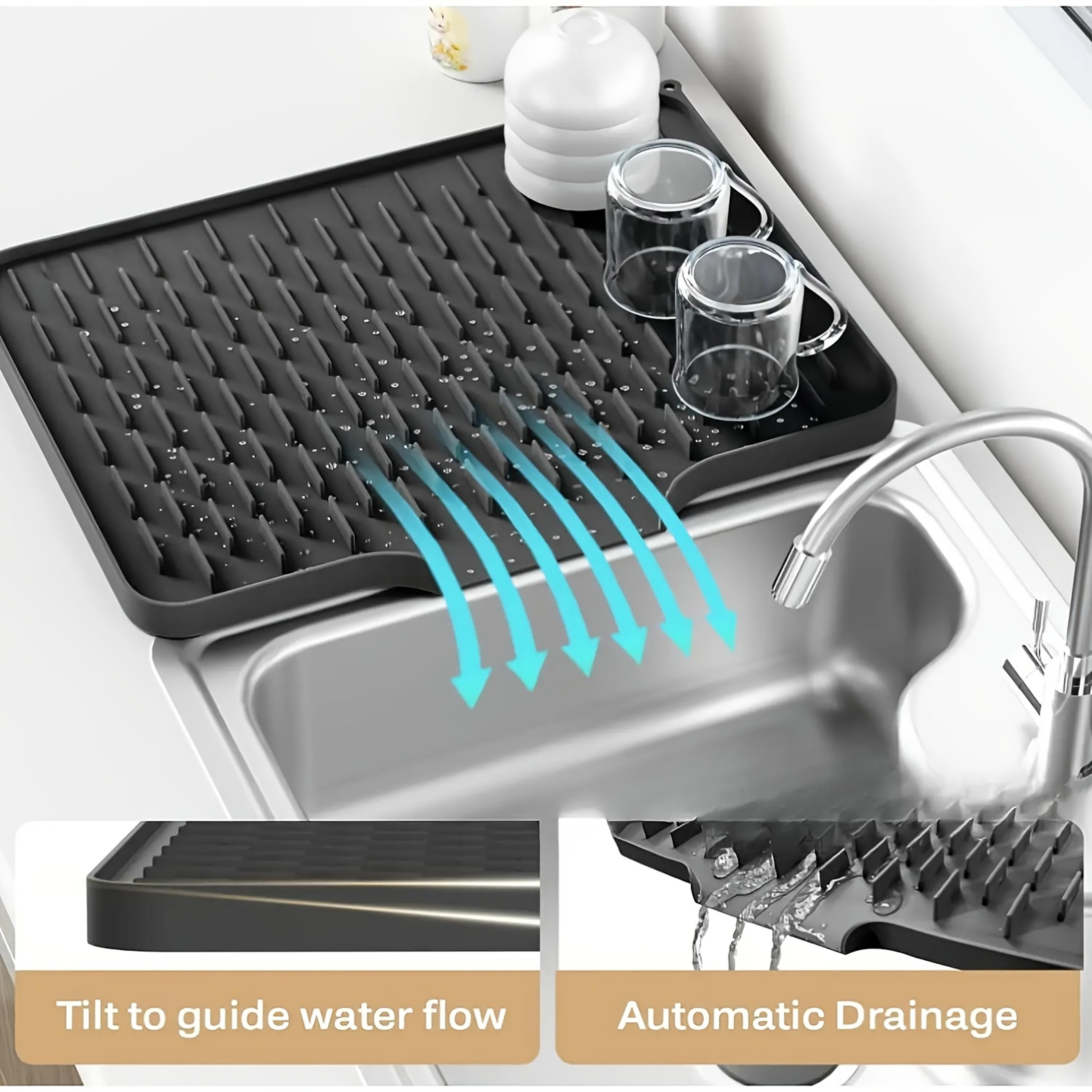 quickdry silicone sink mat for kitchen countertops with drainage design