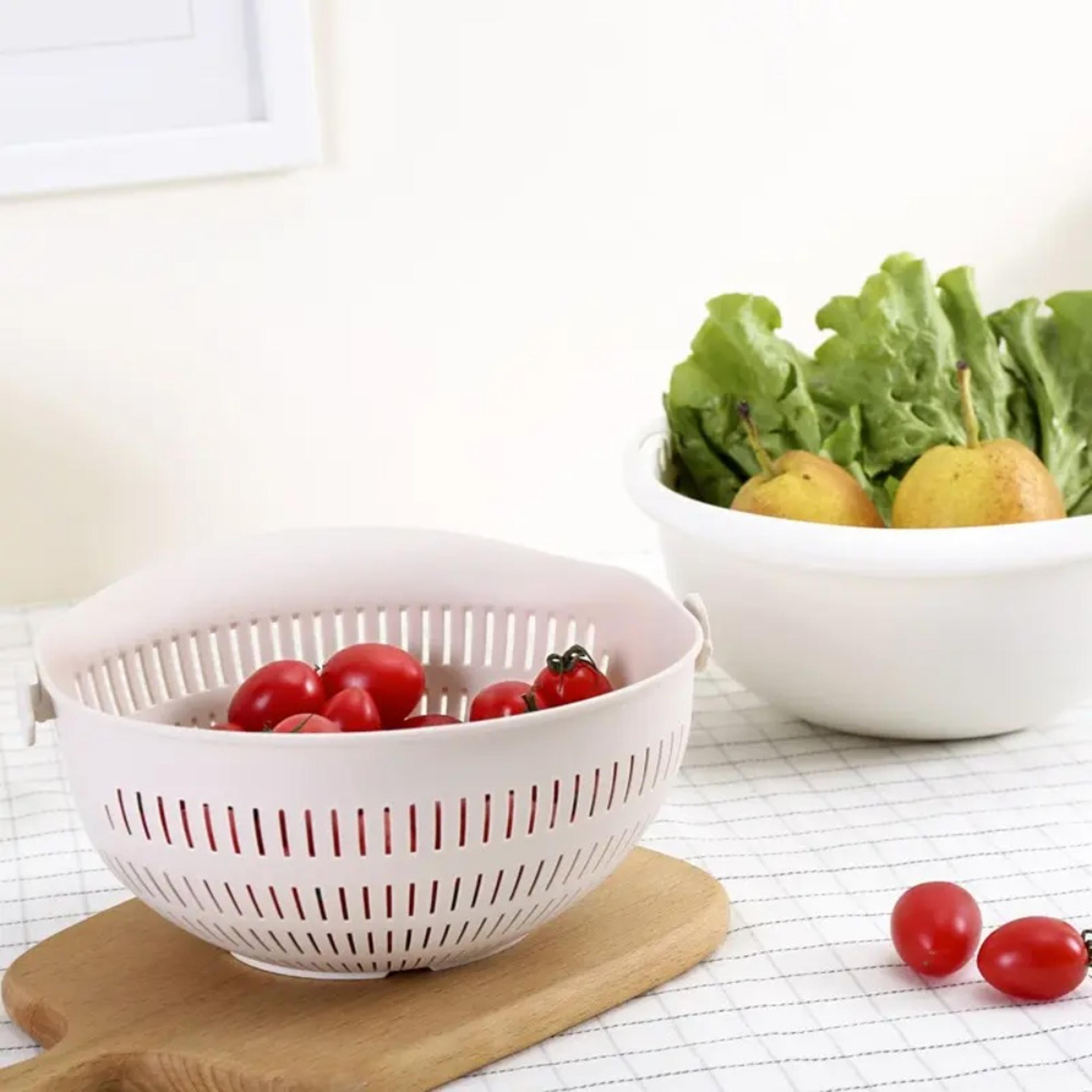 freshspin double layer fruit washing basket & rotating drain colander
