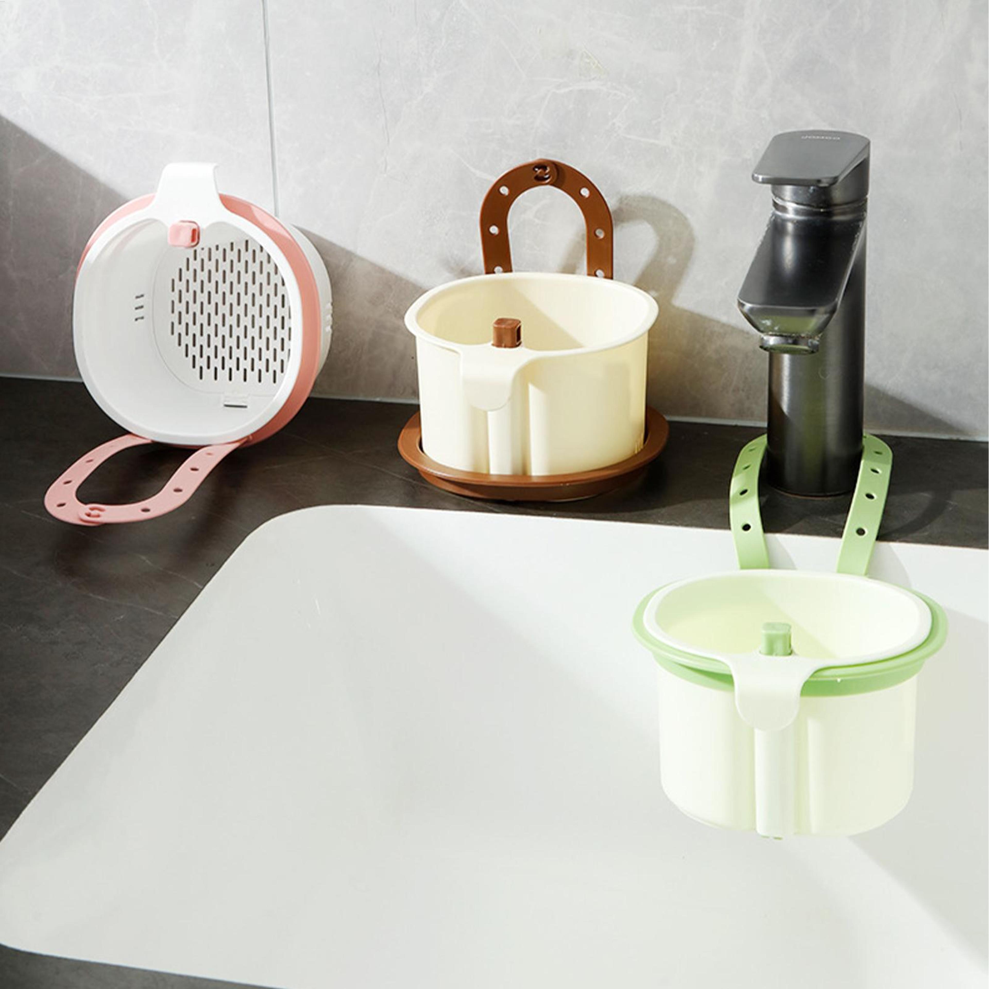 adjustable sink drain strainer basket with sponge holder & fruit washing rack