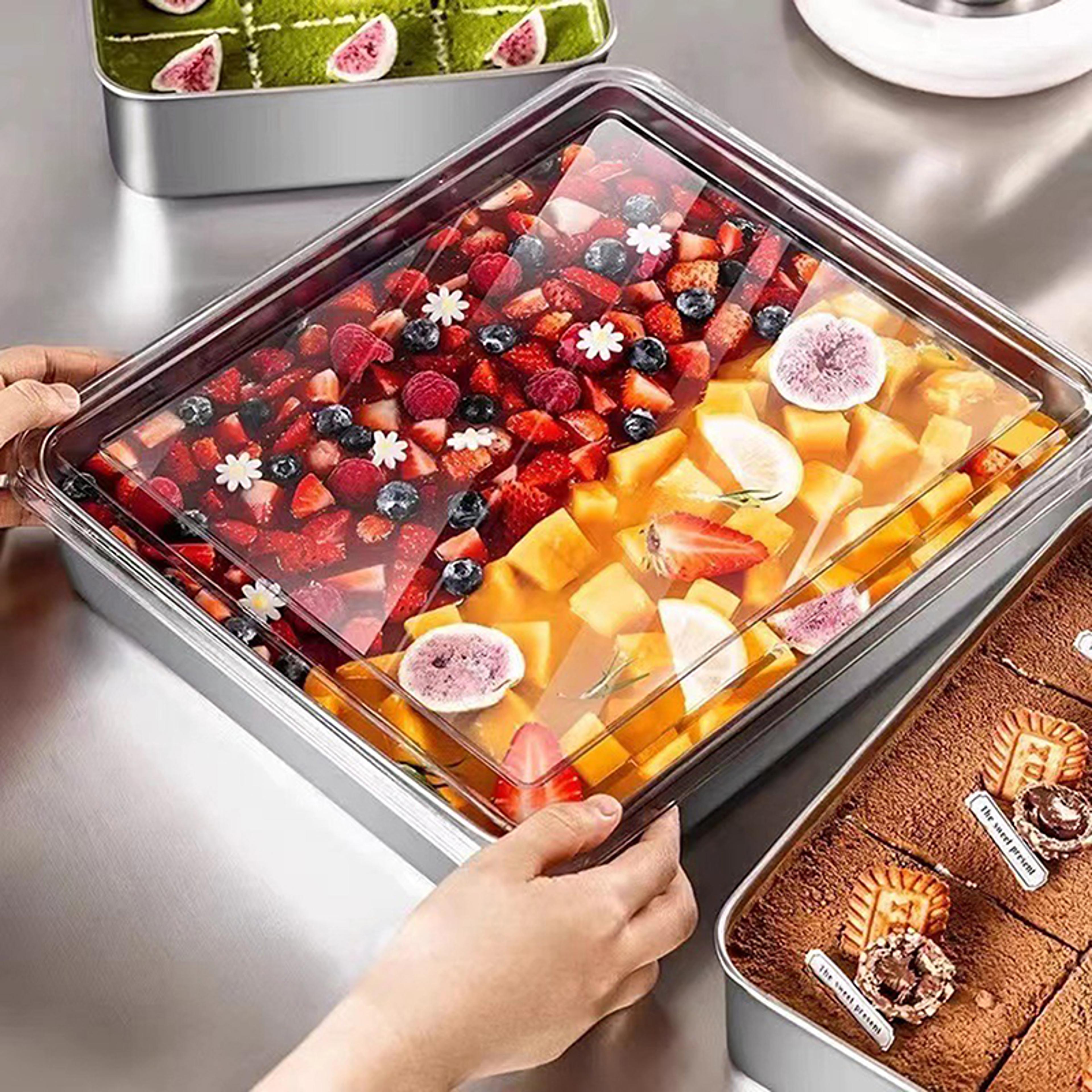 stainless steel tiramisu mold with lid for layer cakes, mousse & dessert storage