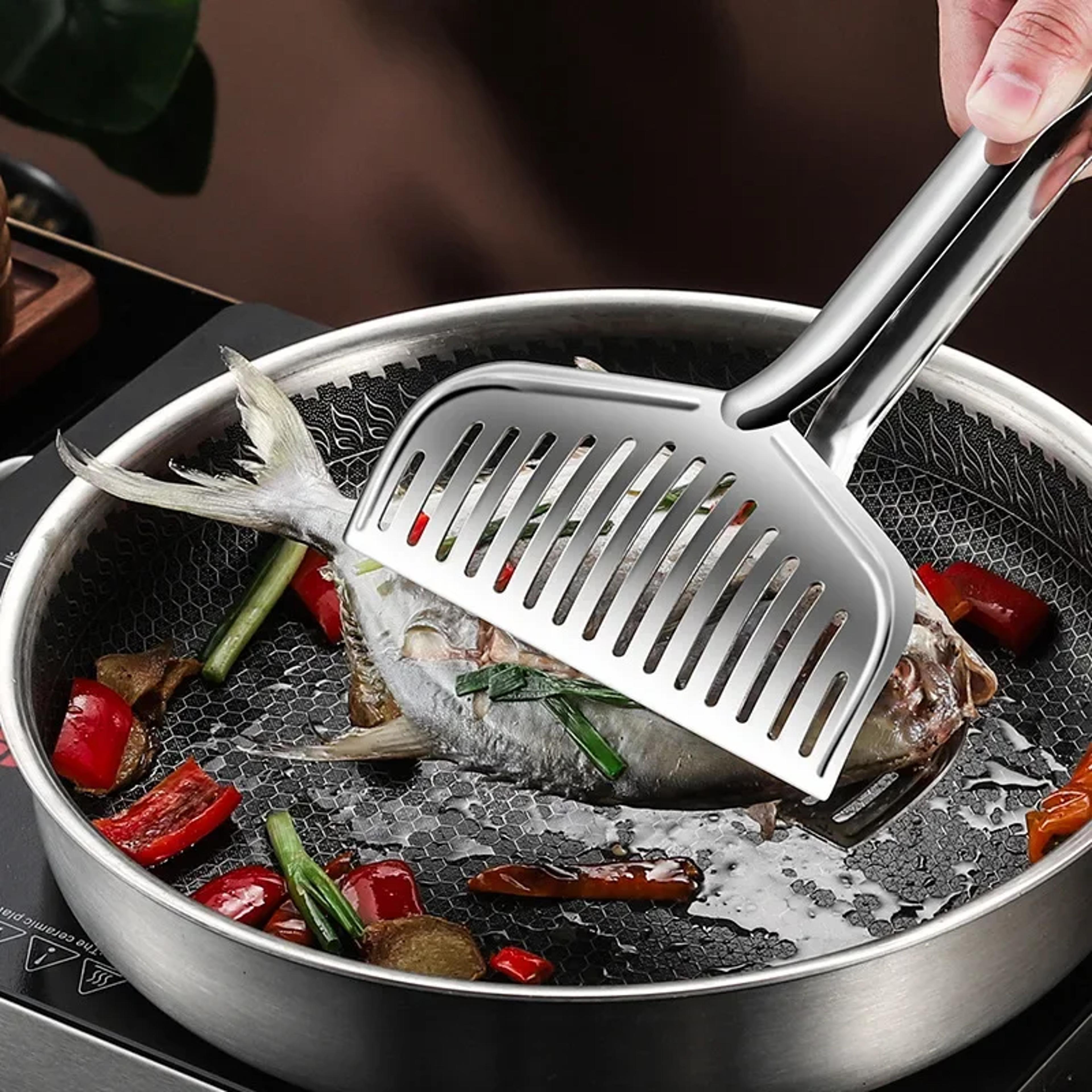 stainless steel fish grilling & steak frying tongs for bbq and kitchen cooking