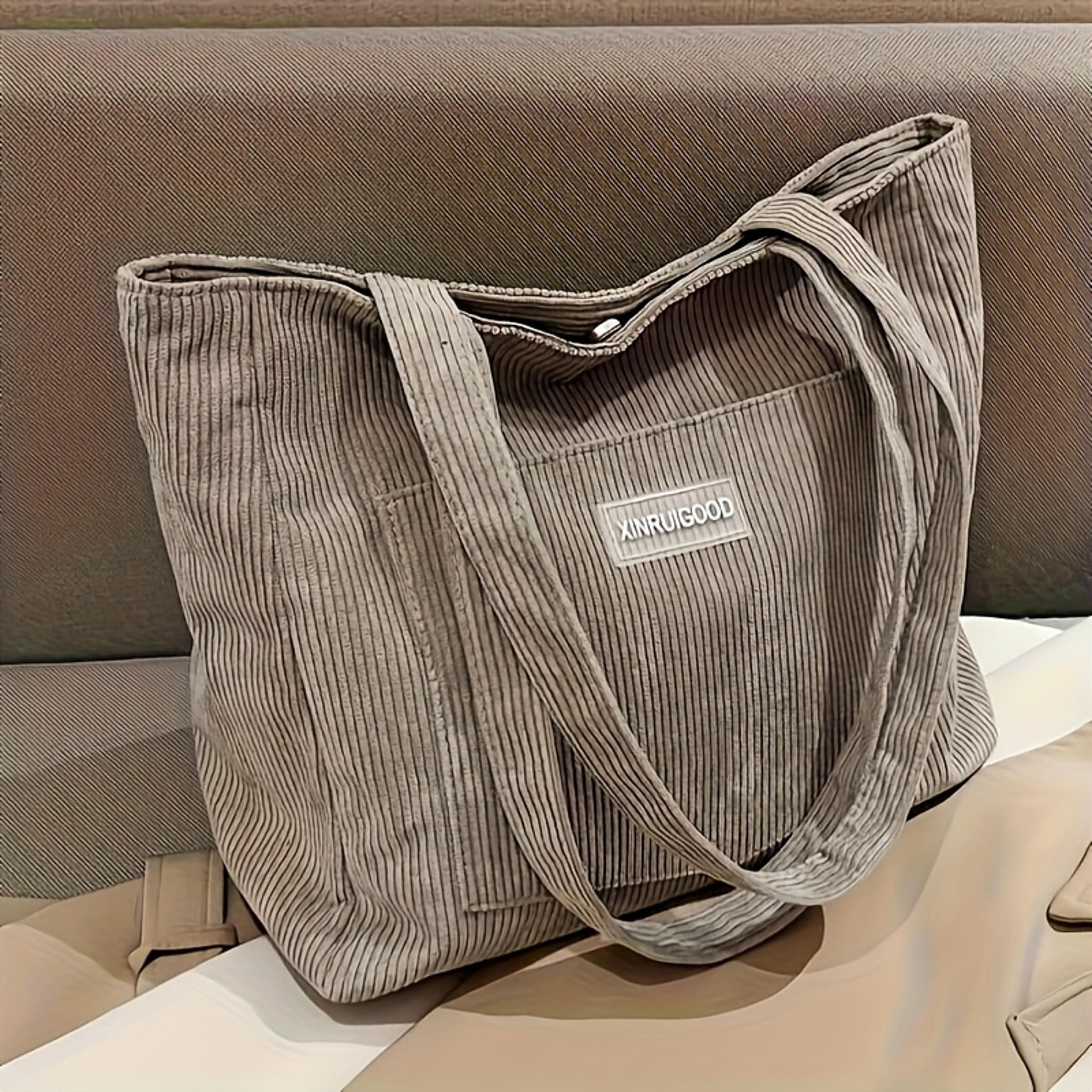 vintage corduroy tote bag for women large capacity shoulder handbag