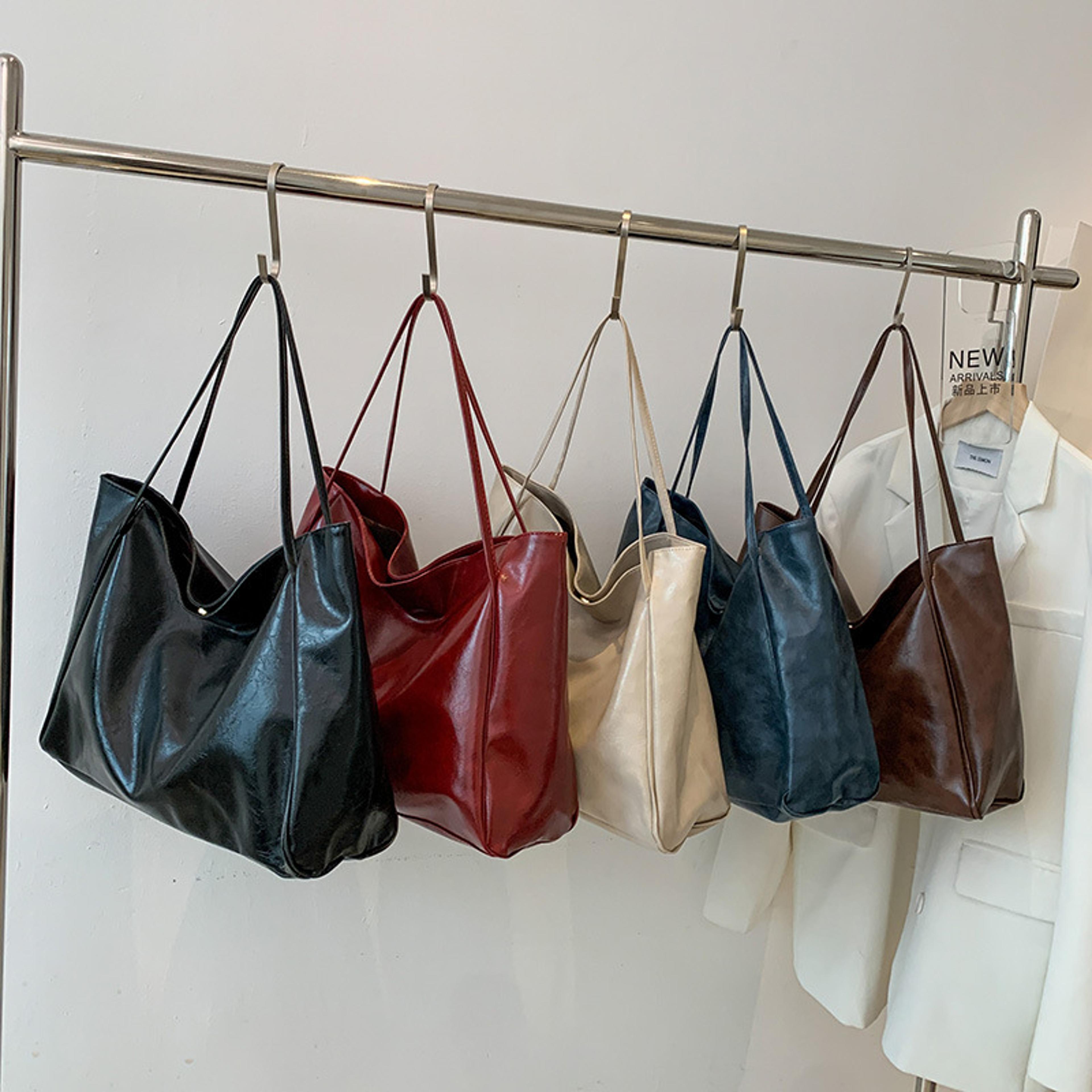 vintage soft leather tote bag for women large capacity korean style shoulder bucket handbag