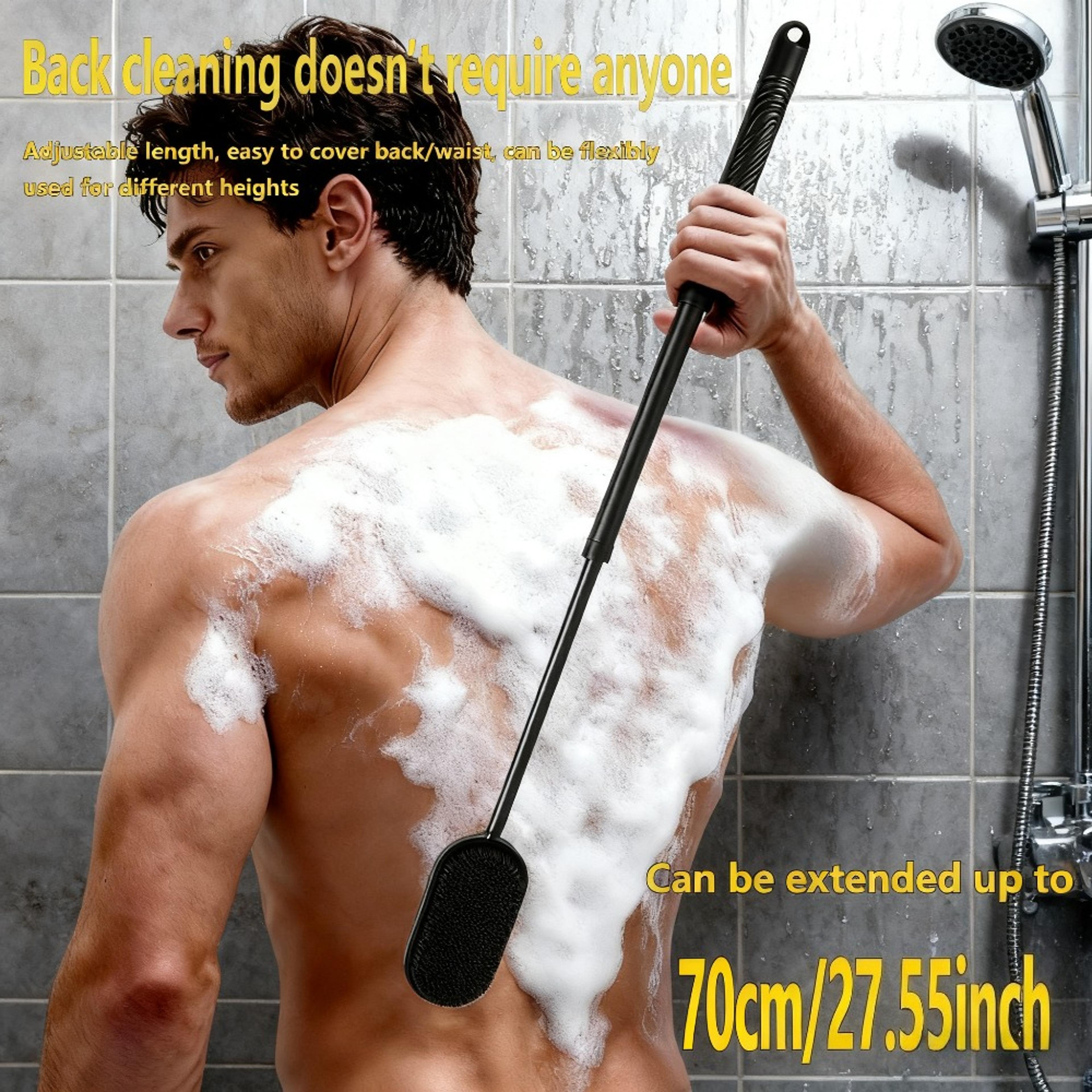 flexreach exfoliating back scrubber shower brush with massage grip for full-body deep clean