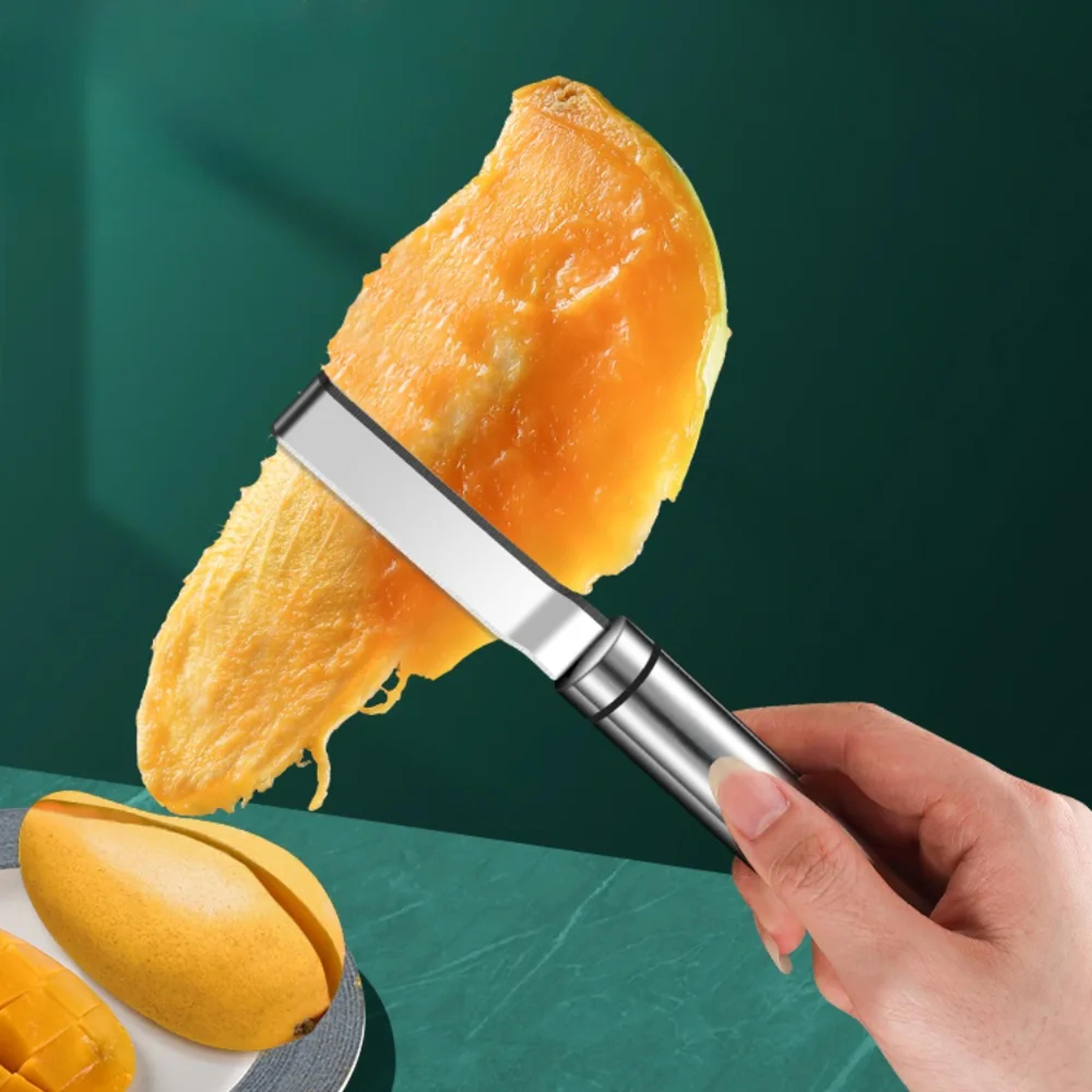 stainless steel mango corer & fruit peeler scoop tool for easy slicing and pulp removal