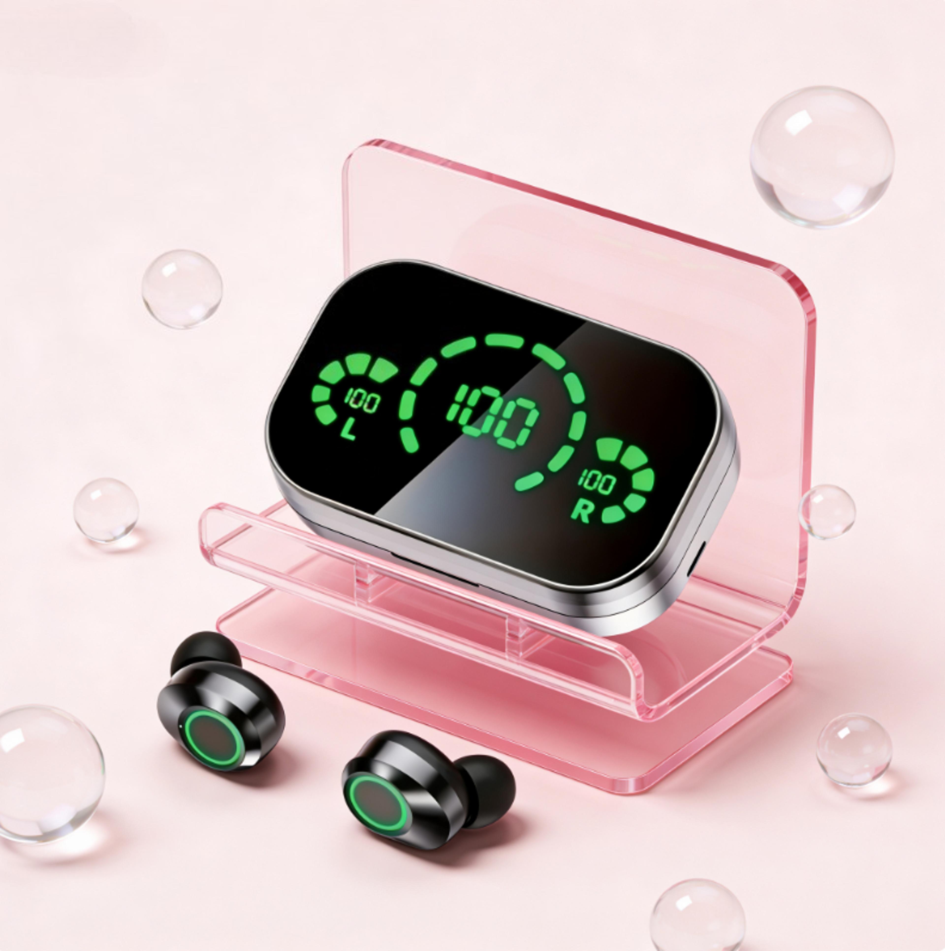 pulsesync wireless earbuds with led charging case and noise-reducing mic