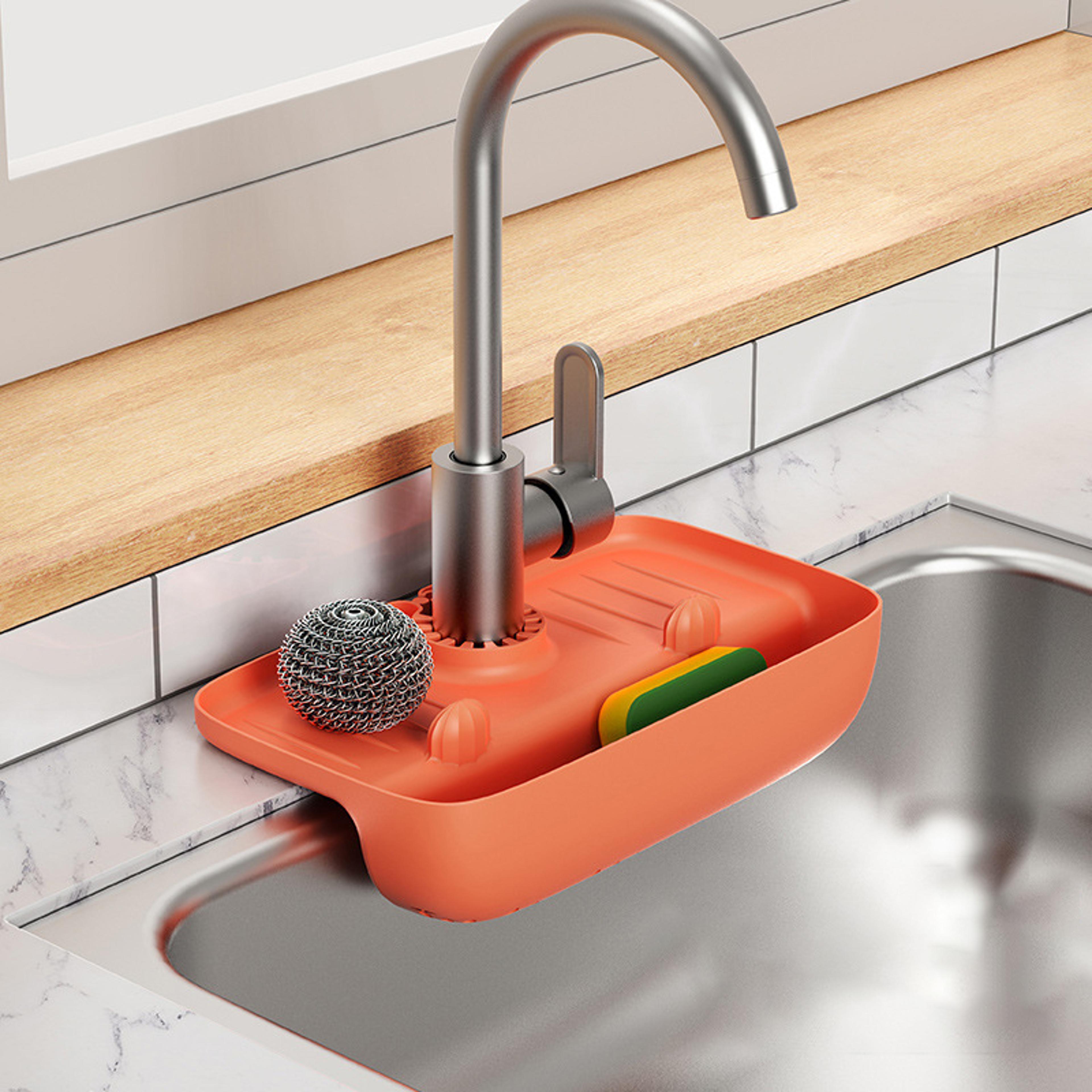 aquadry silicone faucet splash guard mat with drain rack for kitchen & bathroom sinks