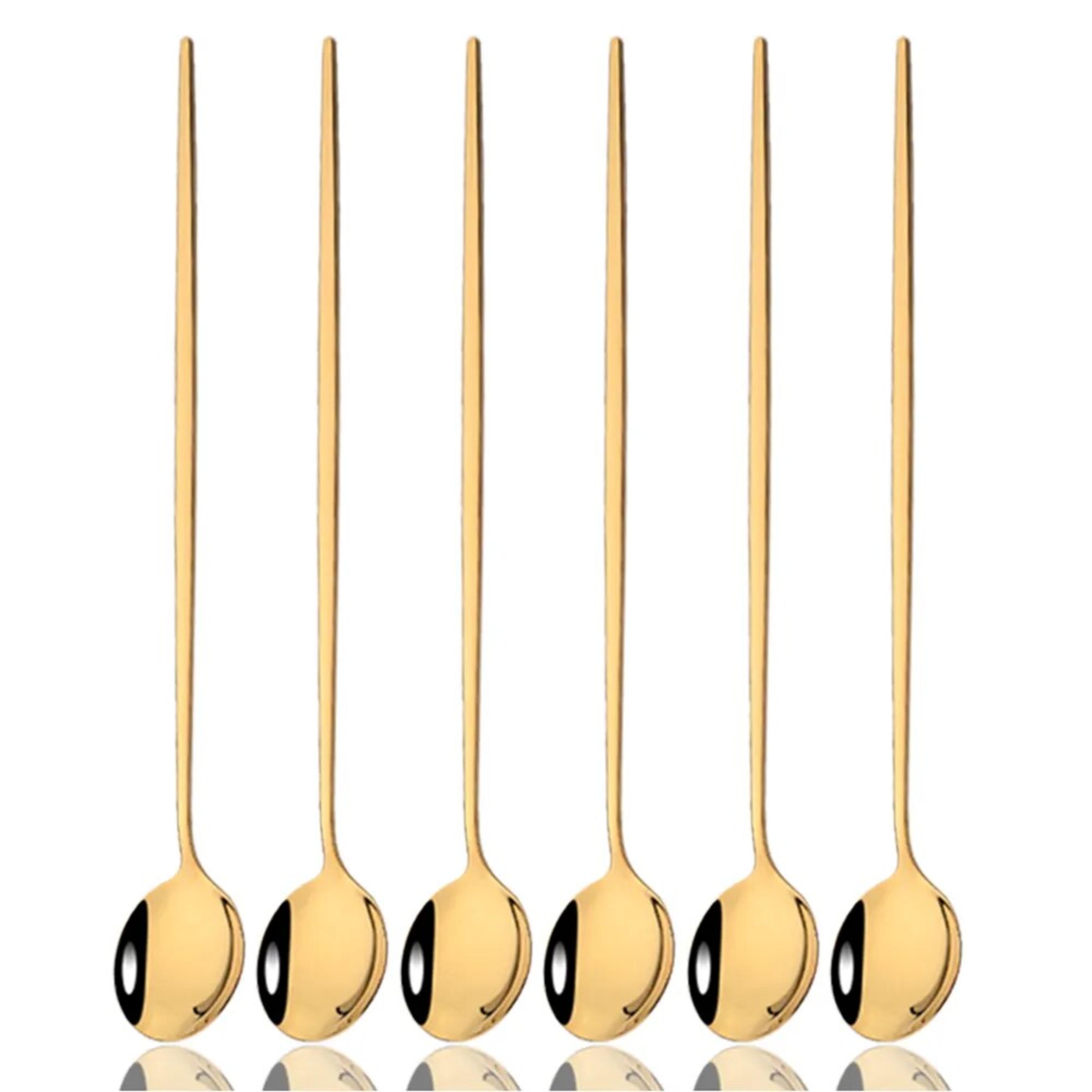 6pcs gold cutlery set: coffee, tea, juice spoons - long handle scoops for ice cream - kitchen tableware tools