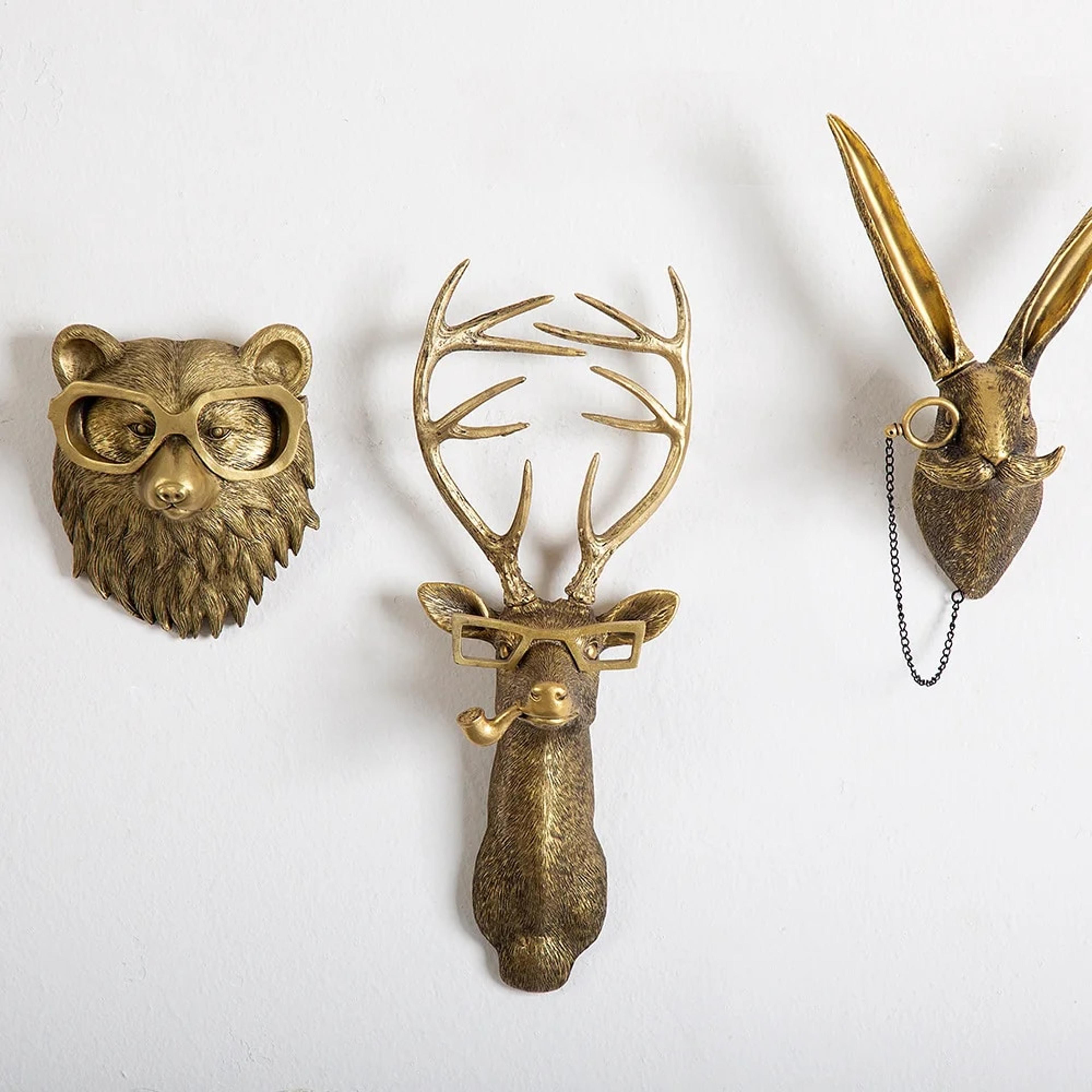 antique bronze resin animal pendant: golden deer head wall storage hook - decorative figurines & background wall accesso